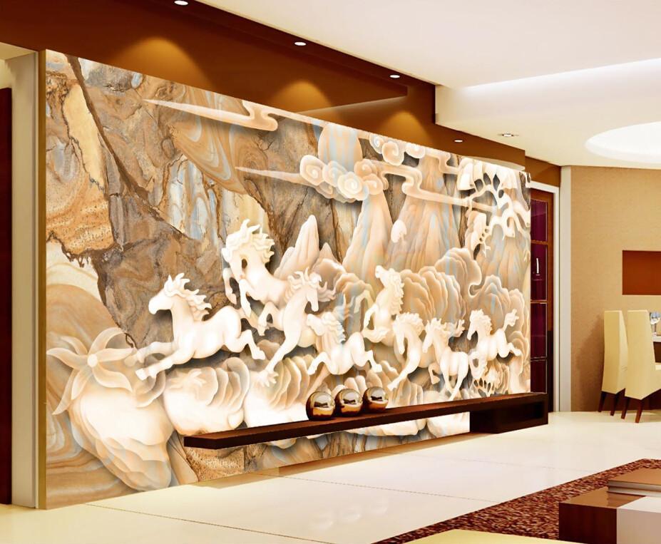 3D Jade Galloping Horse And Mountain Wallpaper AJ Wallpaper 1