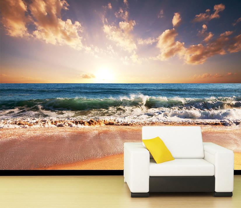 3D Sunset Glow And Beach Wave Wallpaper AJ Wallpaper