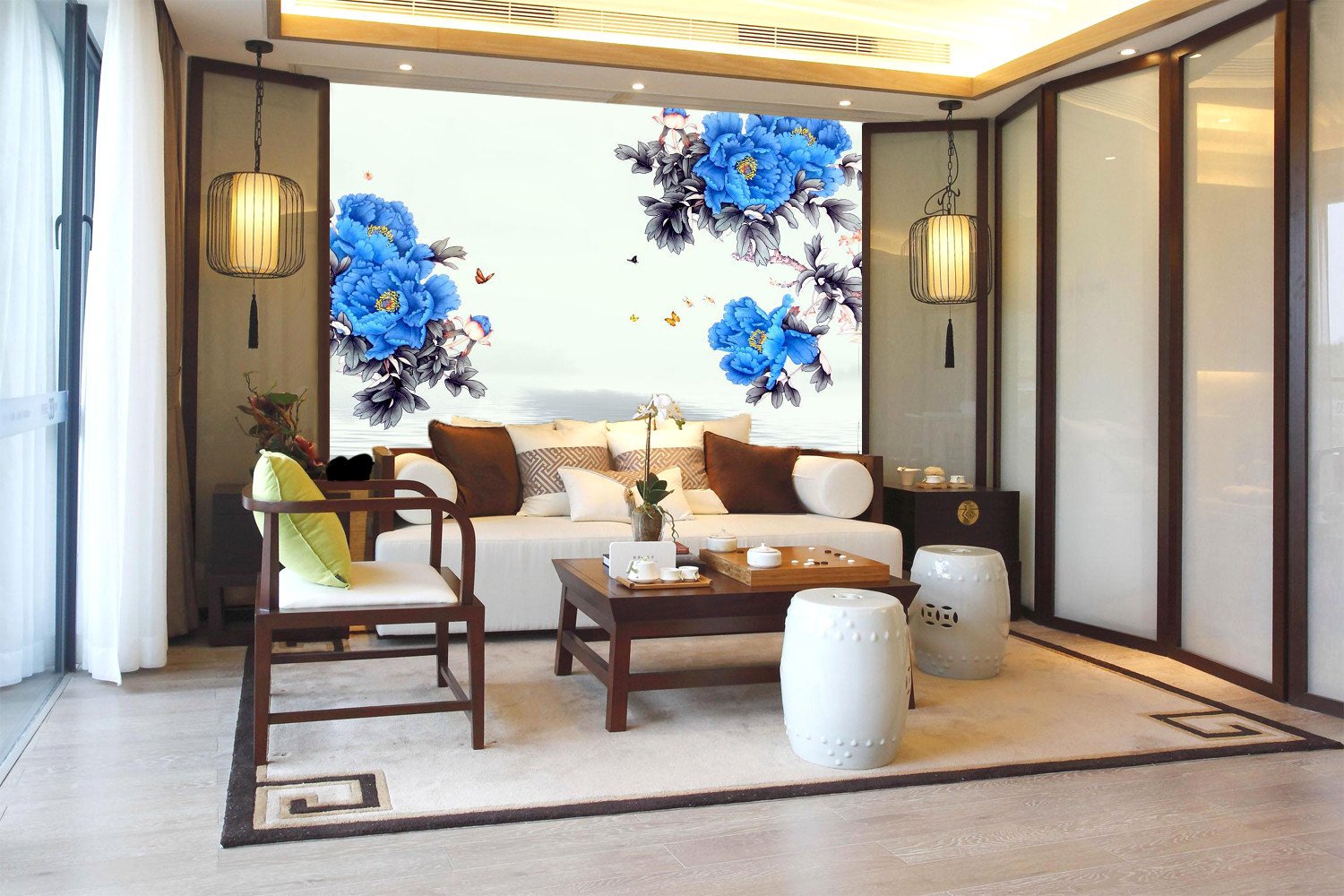 Blue Peony And Butterfly 64 Wallpaper AJ Wallpaper 1