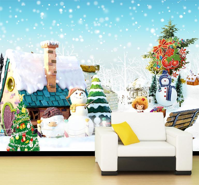 3D House Snowman 037 Wallpaper AJ Wallpaper
