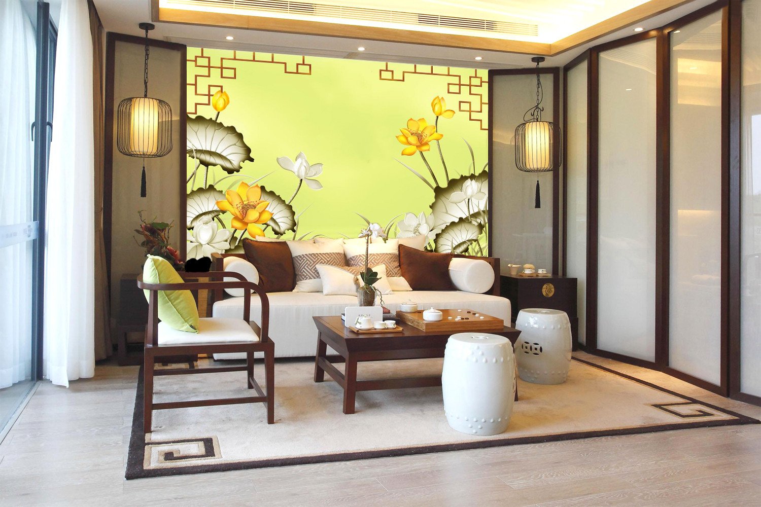 Golden Louts Blossoming Pond 454 Wallpaper AJ Wallpaper 1