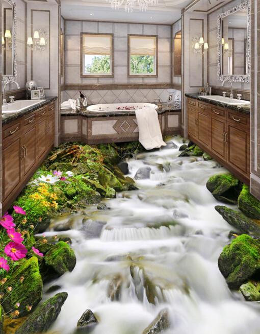 3D Stream And Flowers Floor Mural Wallpaper AJ Wallpaper 2
