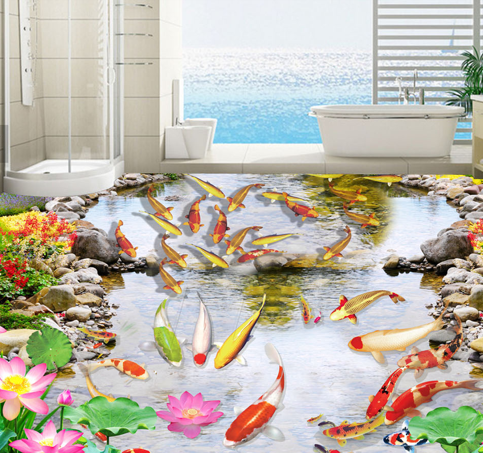 3D Pond Koi 558 Floor Mural Wallpaper Murals Rug & Mat Print Epoxy waterproof bath floor