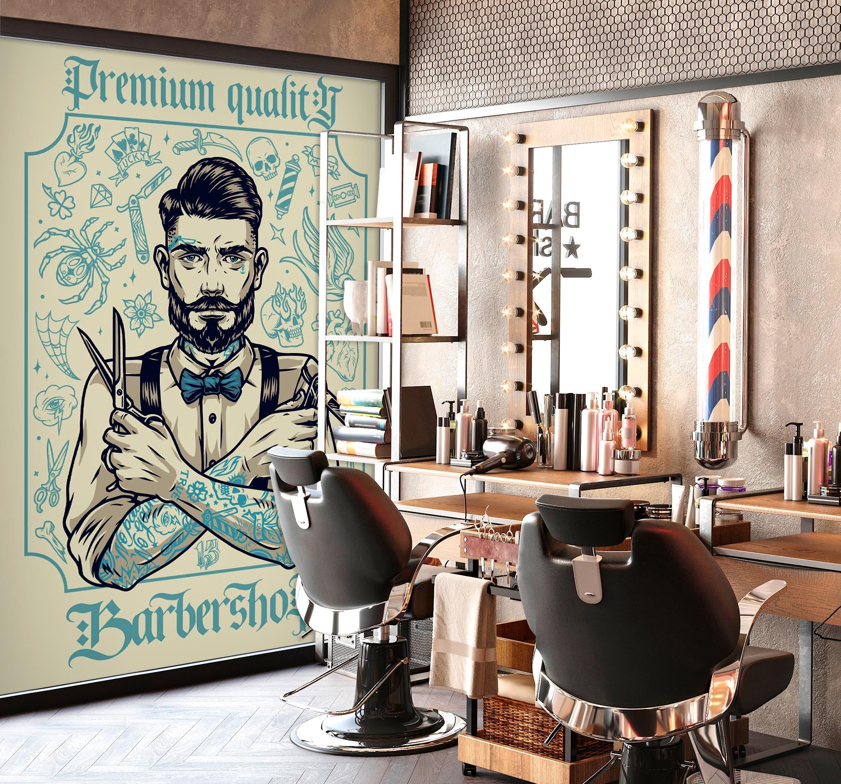 3D Scissors Razor Barber 115224 Barber Shop Wall Murals