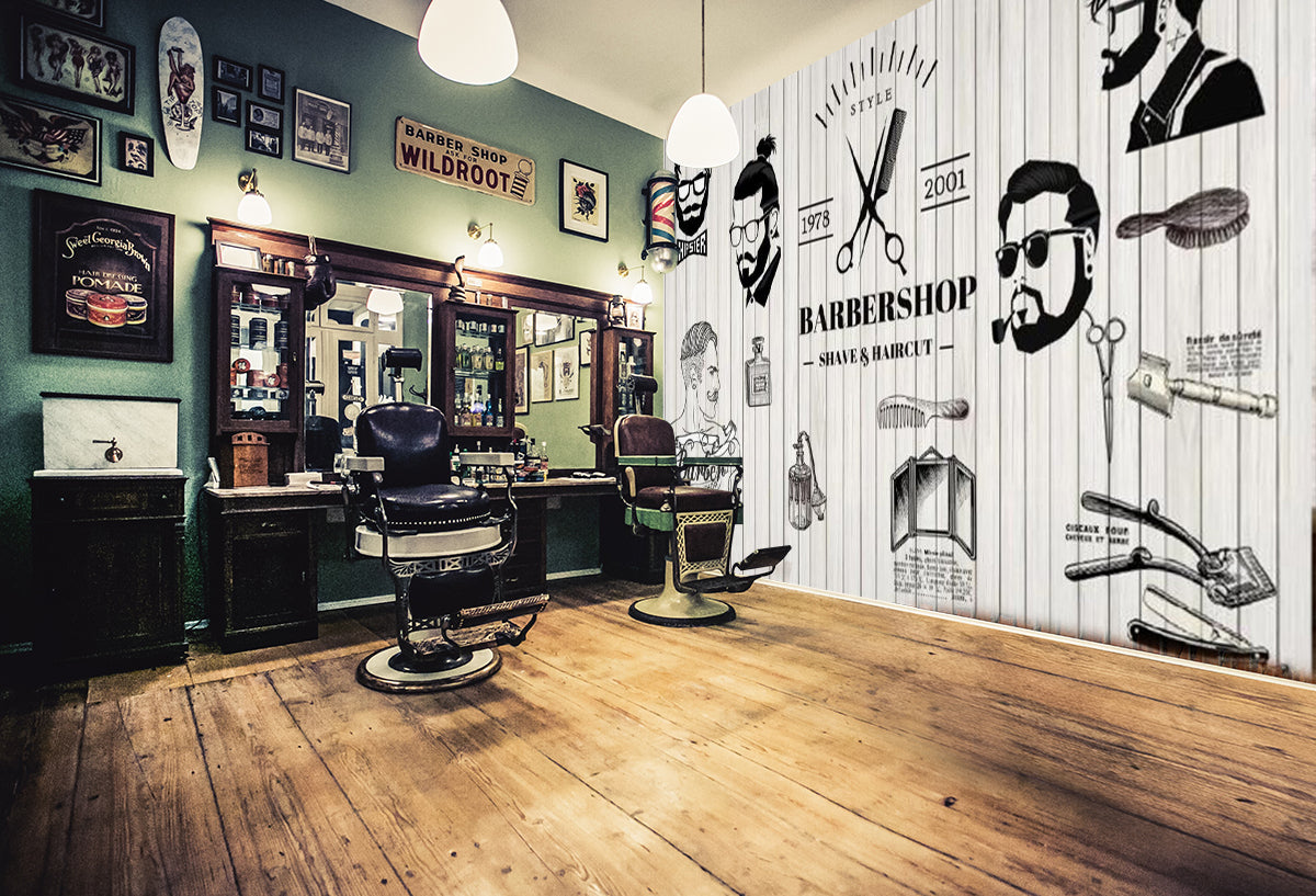 3D Man Cut Hair 1398 Barber Shop Wall Murals