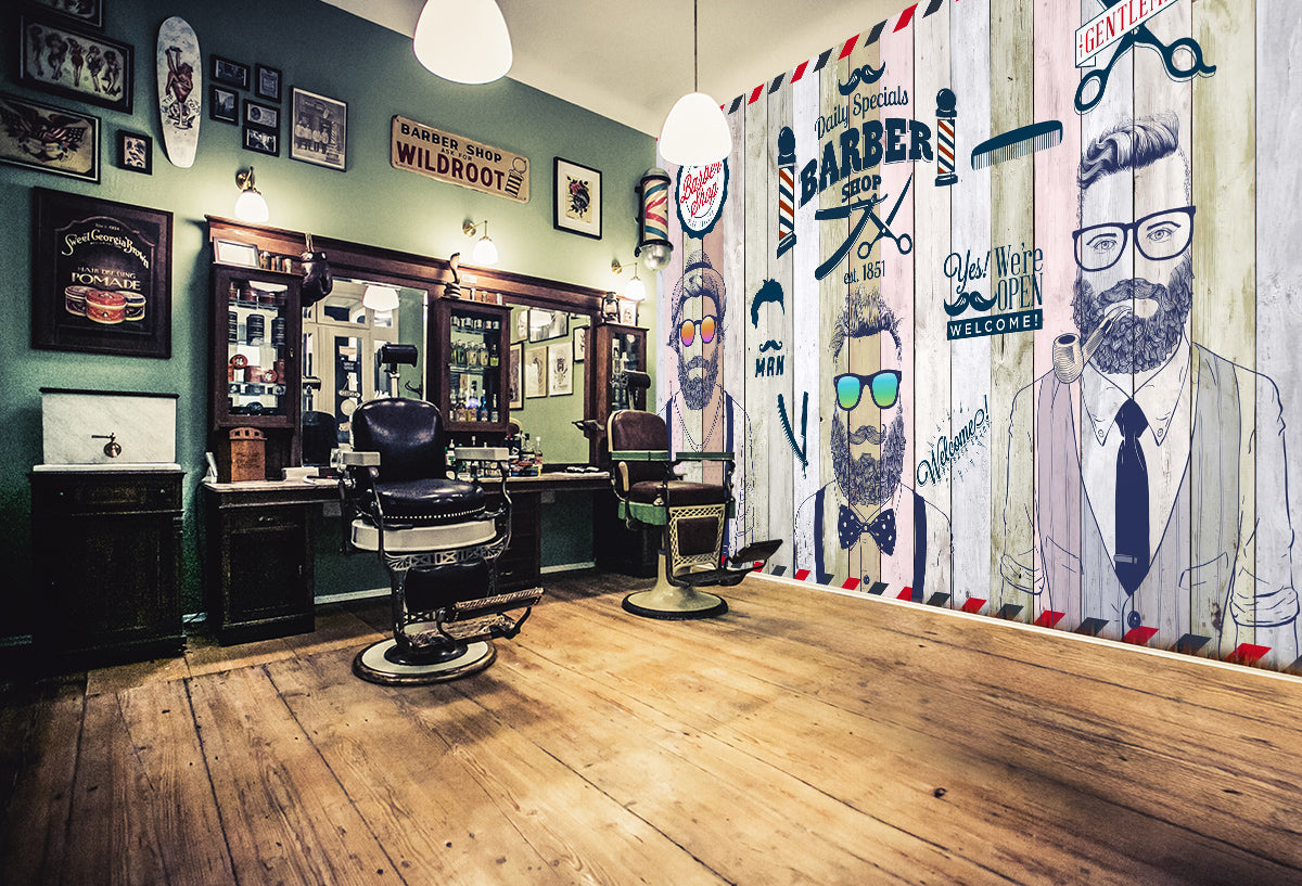 3D Cute Hairdresser 1432 Barber Shop Wall Murals