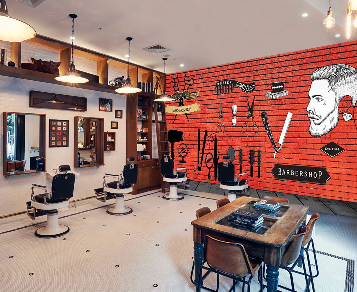 3D Short Hair Style 1471 Barber Shop Wall Murals