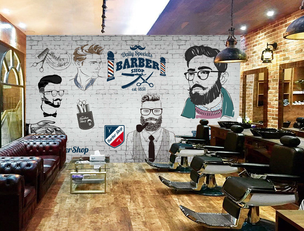 3D Man Cut Hair 1435 Barber Shop Wall Murals