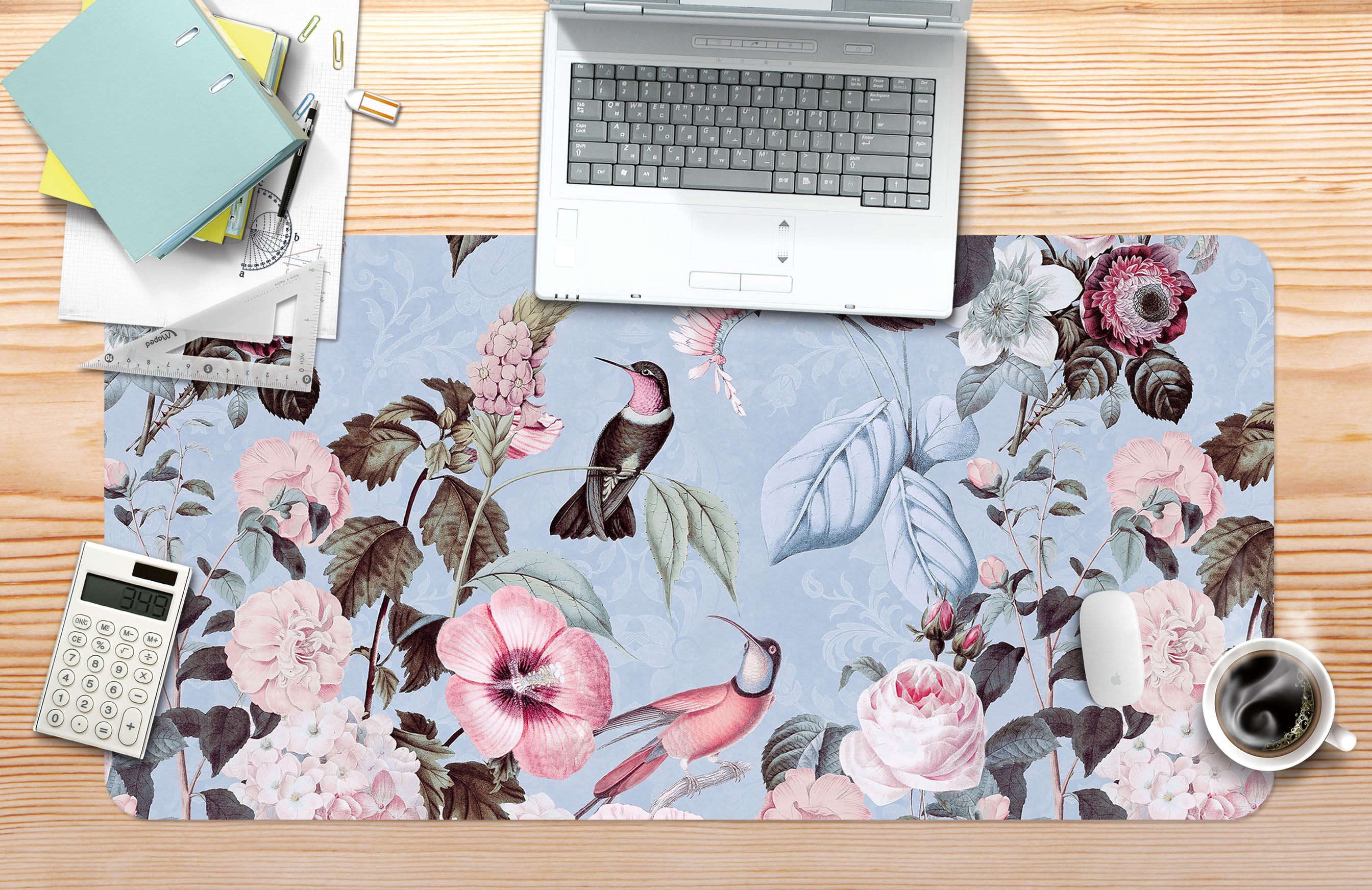 3D Blue Leaves Bird 5222 Andrea Haase Desk Mat