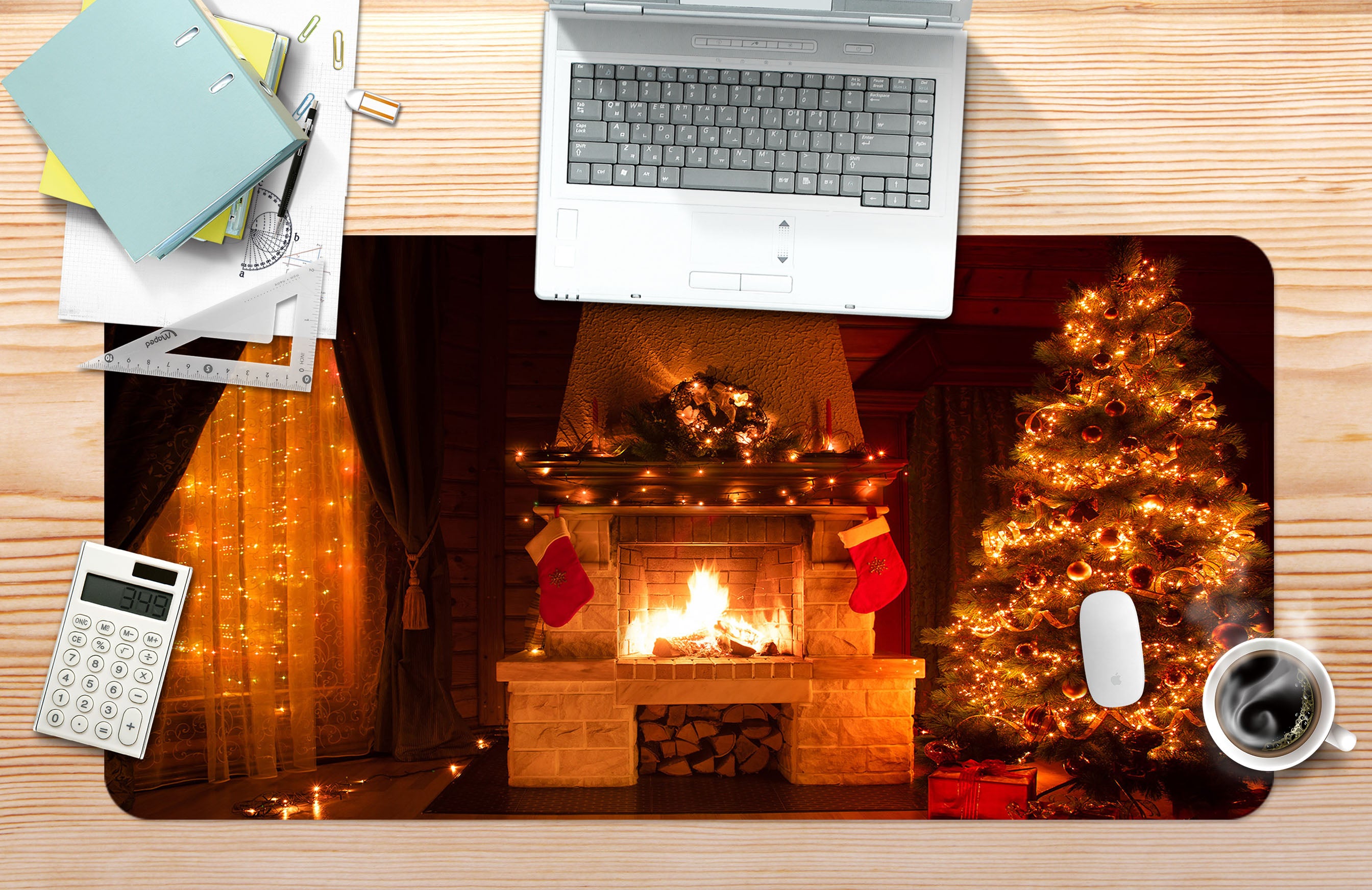 3D Fireplace 53240 Christmas Desk Mat Xmas