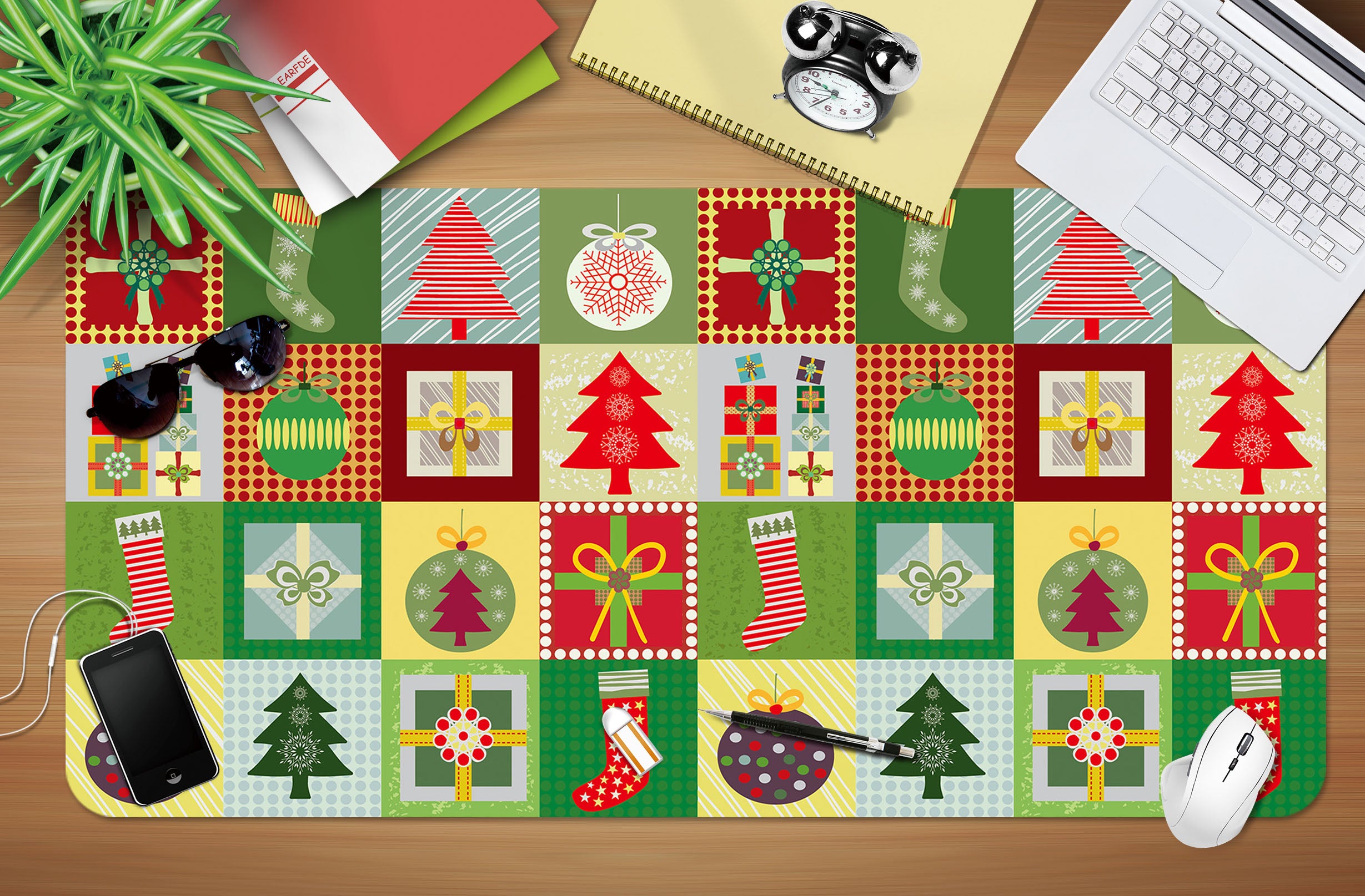 3D Colorful Square Tree Socks 53225 Christmas Desk Mat Xmas