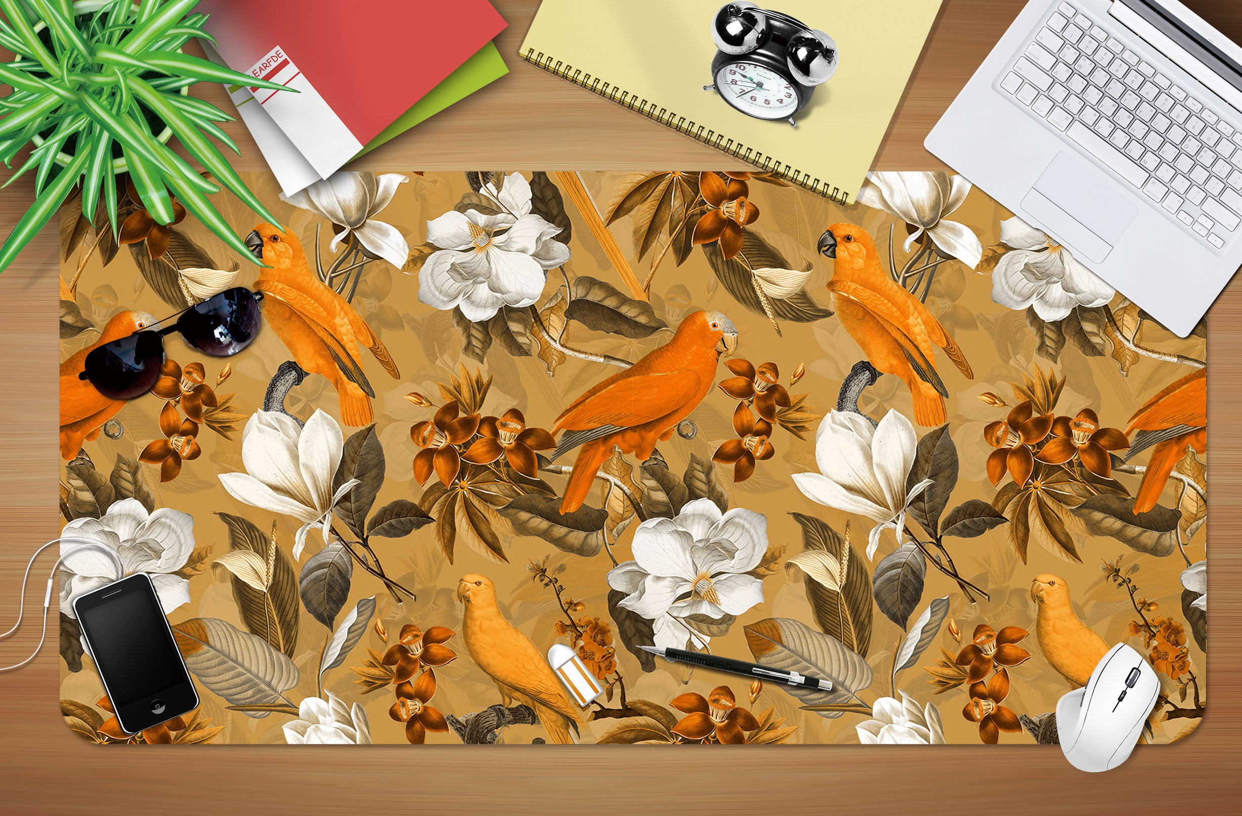 3D Brown Parrot Flower Branch 120221 Uta Naumann Desk Mat