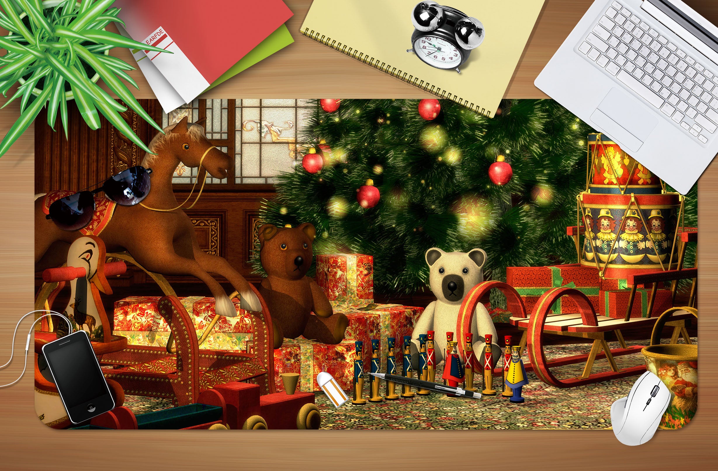 3D Trojan Horse Bear Doll 53155 Christmas Desk Mat Xmas