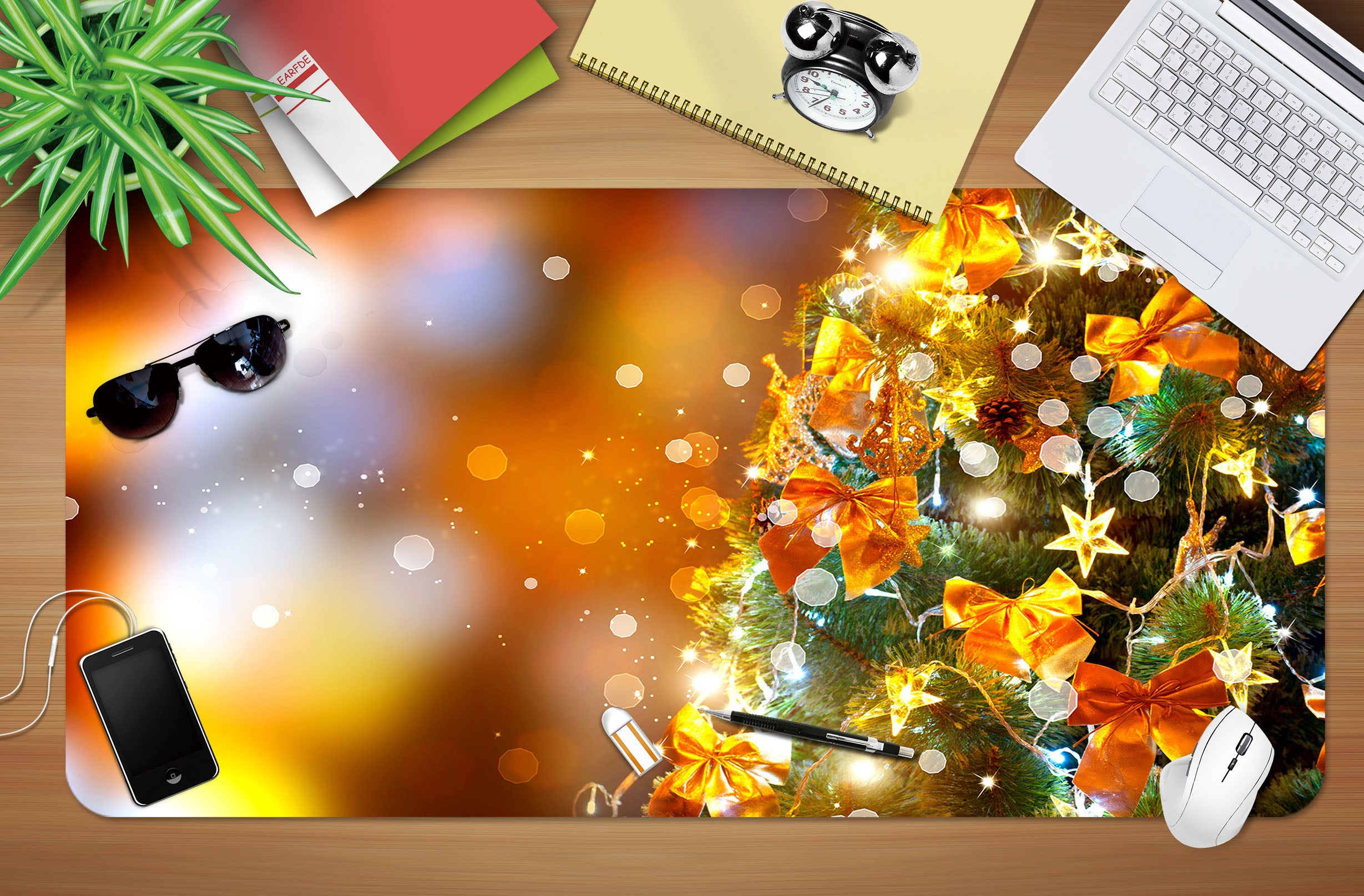 3D Tree Golden Bow 53168 Christmas Desk Mat Xmas