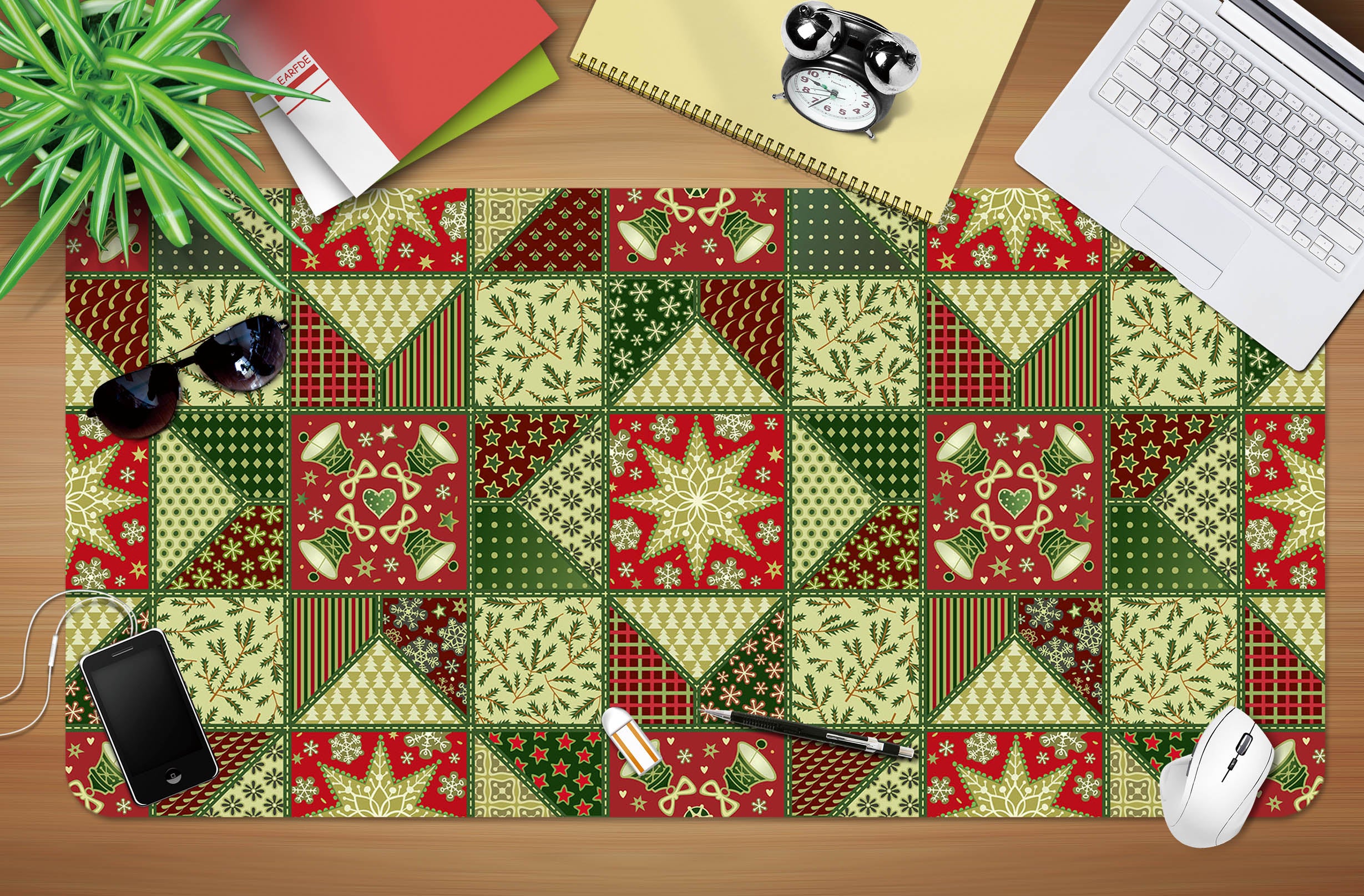 3D Red Green Pattern 53204 Christmas Desk Mat Xmas