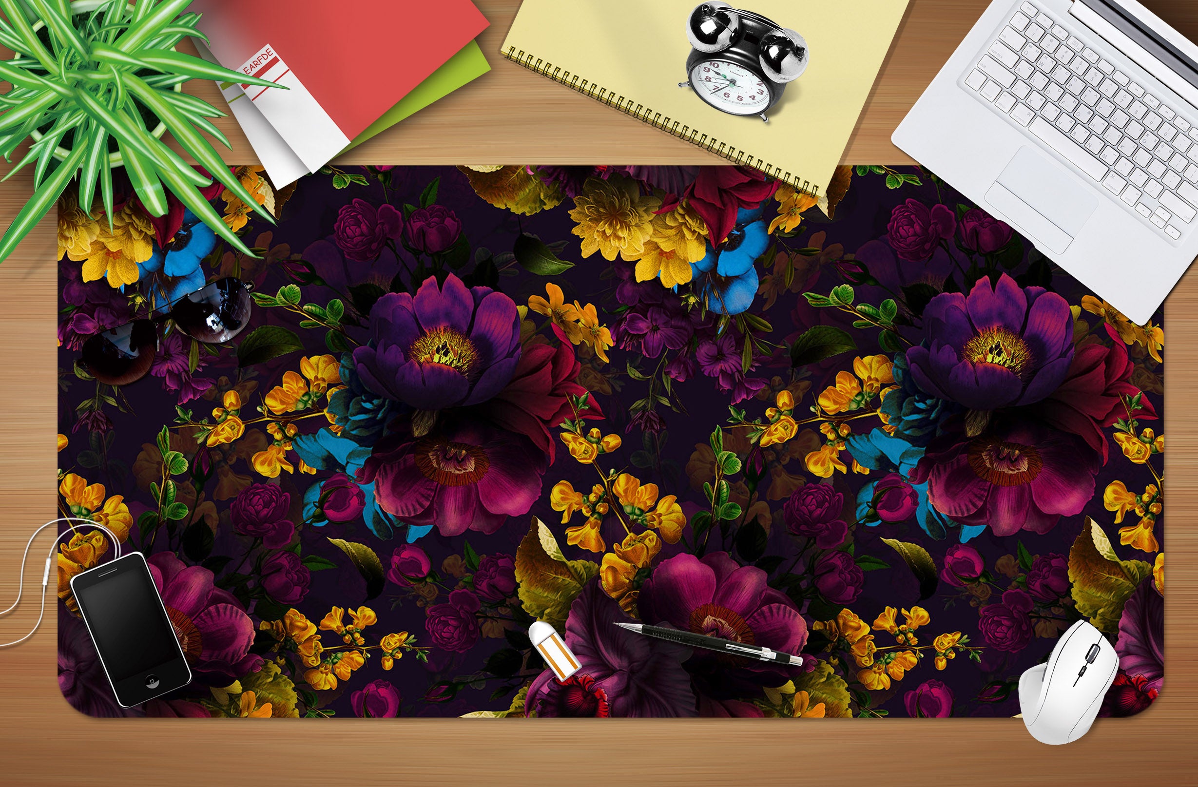 3D Purple Yellow Blue Flowers 120202 Uta Naumann Desk Mat