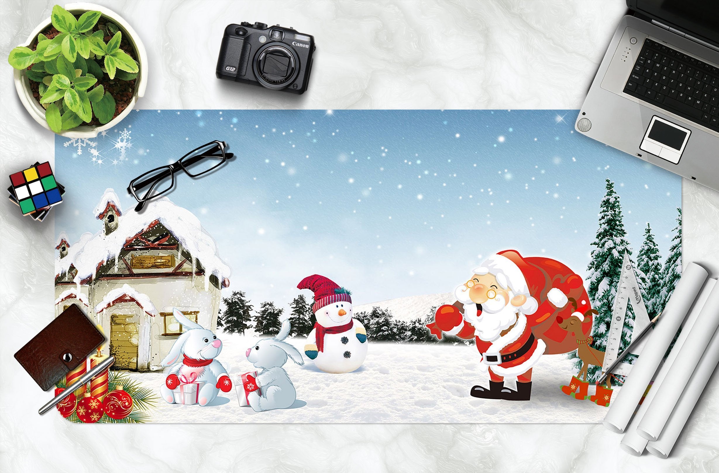 3D Cartoon Rabbit Deer 041 Desk Mat Mat AJ Creativity Home