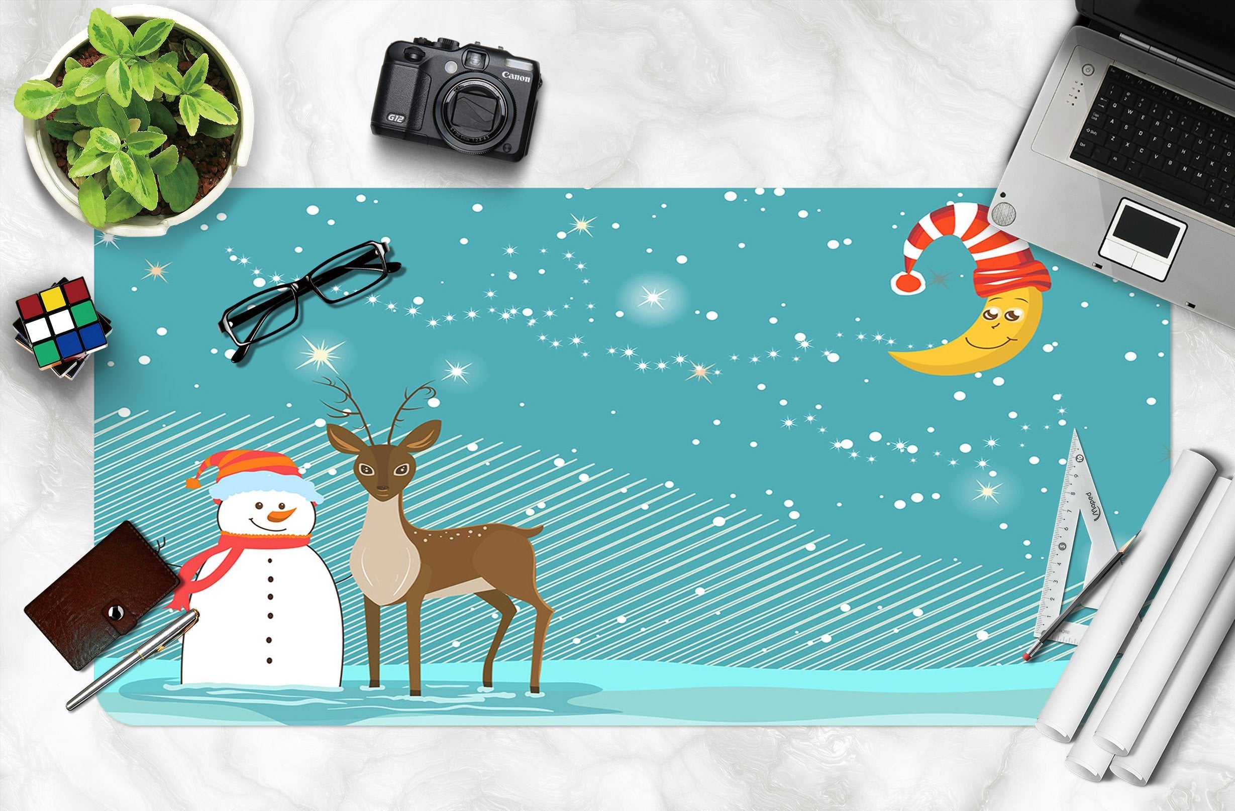 3D Moon Hat Snow 026 Desk Mat Mat AJ Creativity Home