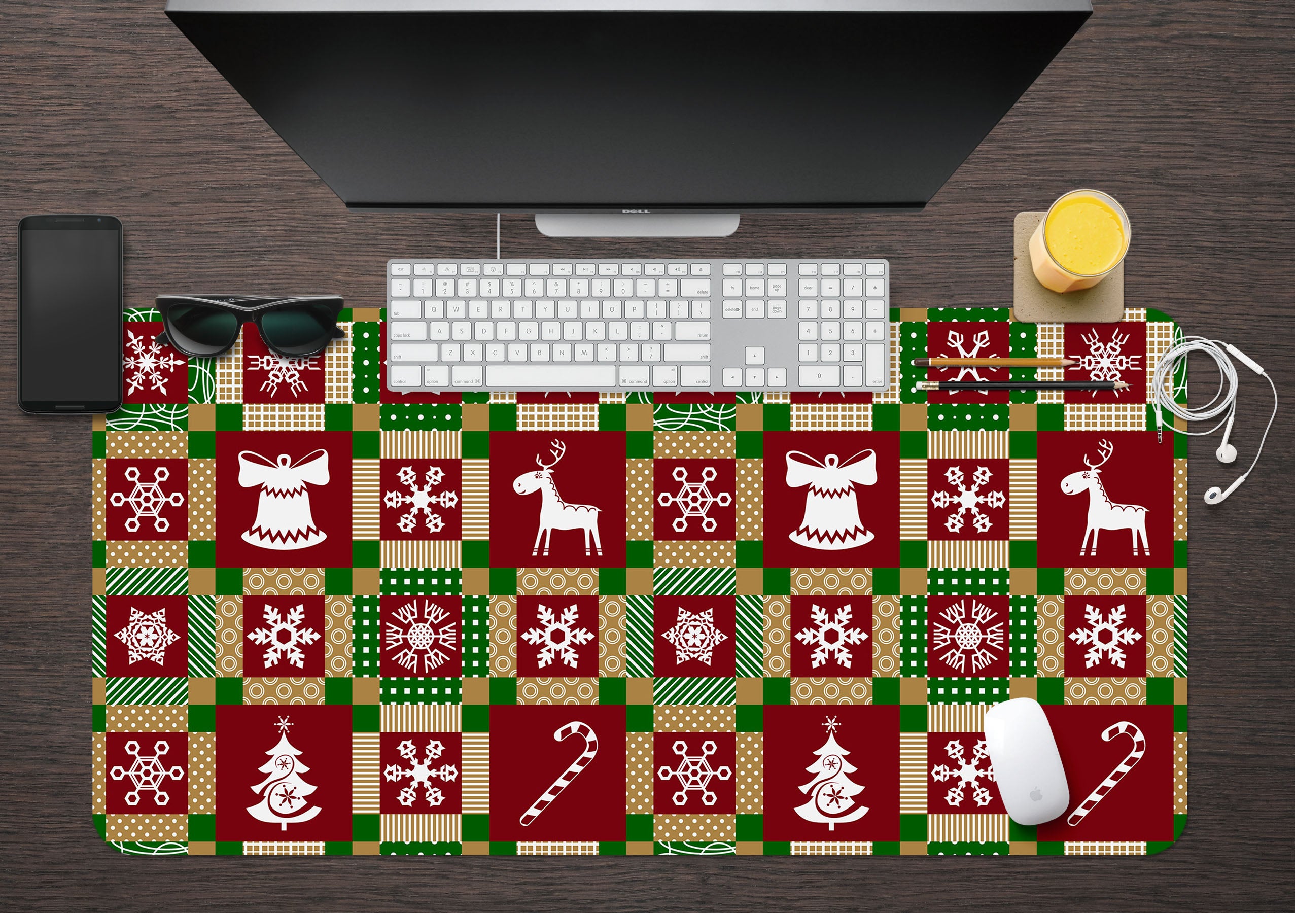 3D Snowflake Red Square 53244 Christmas Desk Mat Xmas