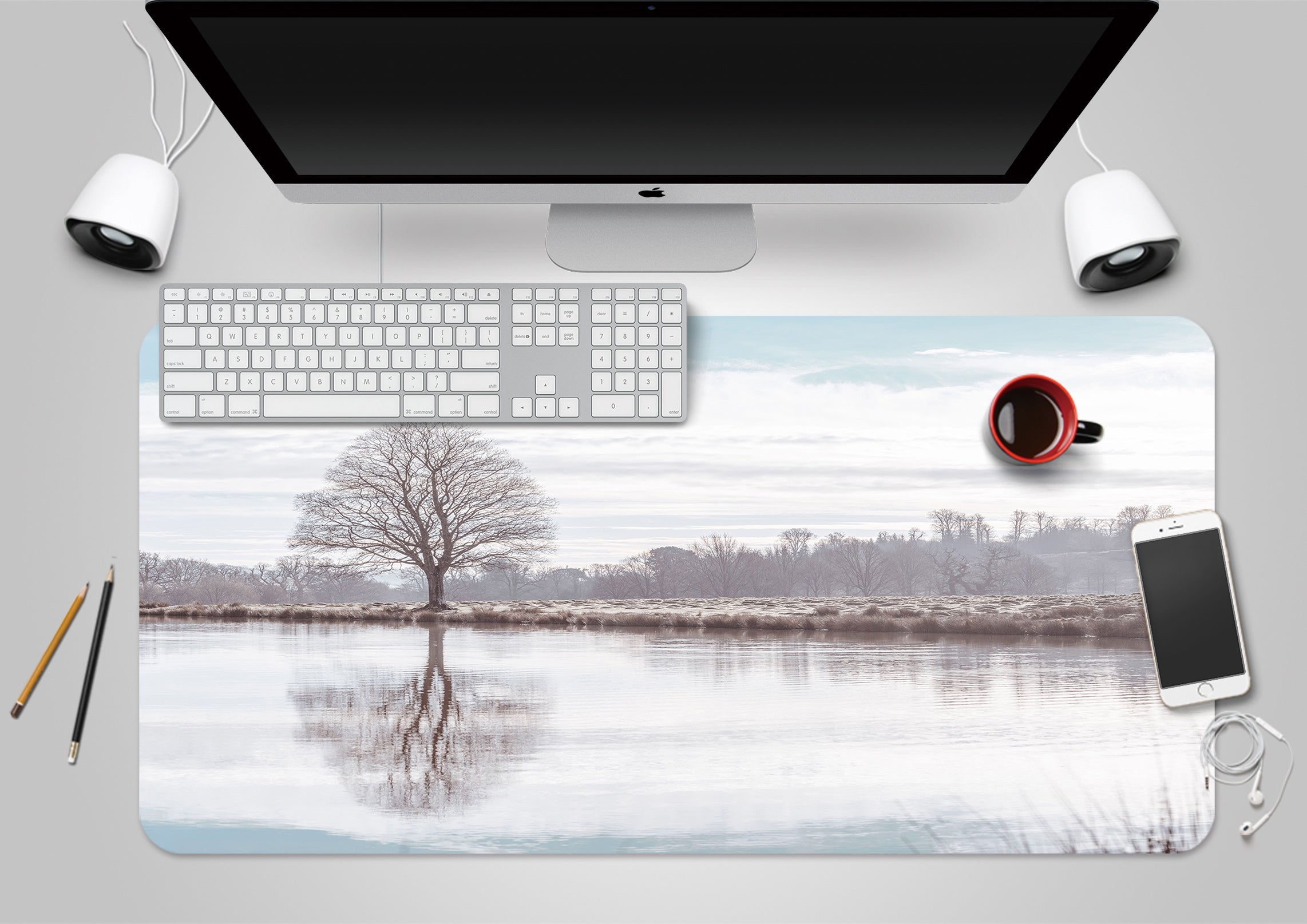 3D Lake Tree 12452 Assaf Frank Desk Mat