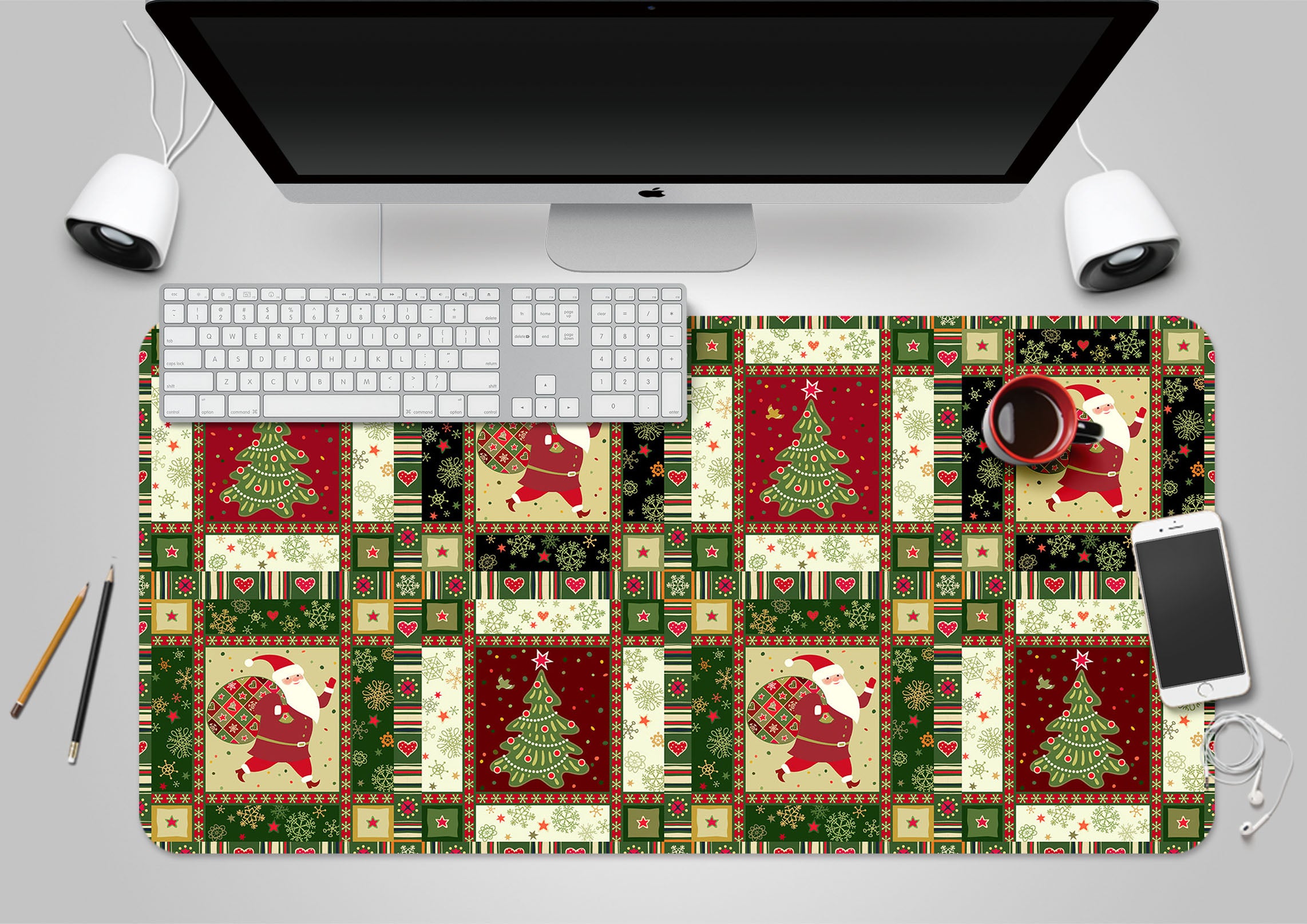 3D Tree Santa Square 53199 Christmas Desk Mat Xmas