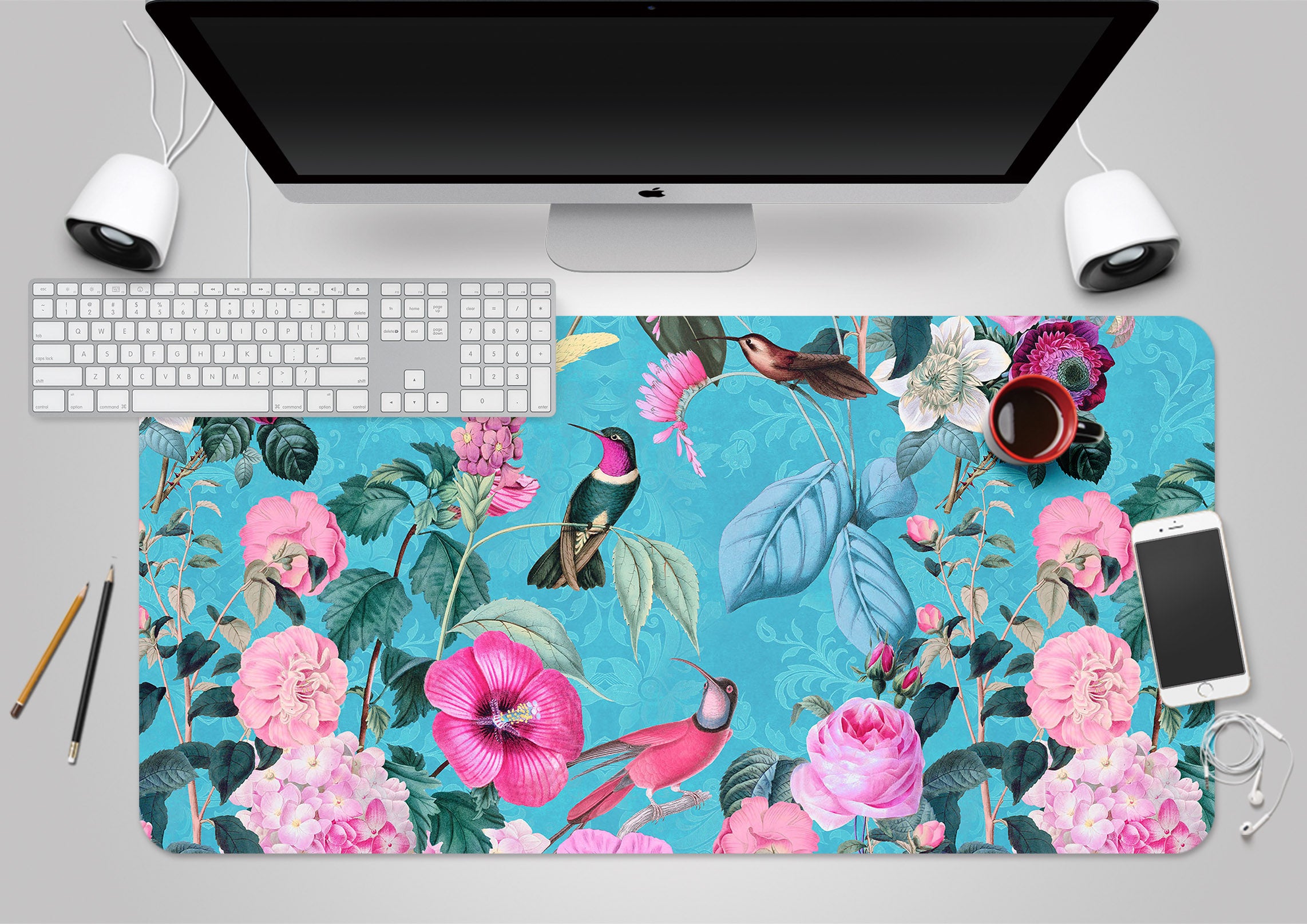 3D Pink Flower Bird 1000 Andrea Haase Desk Mat