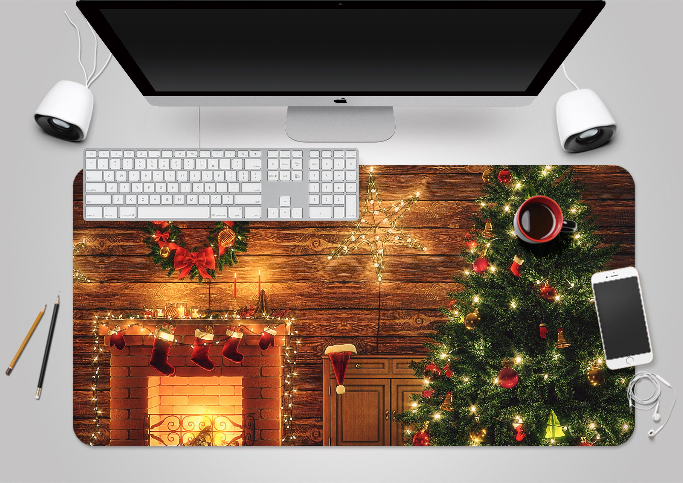 3D Fireplace Tree 53245 Christmas Desk Mat Xmas