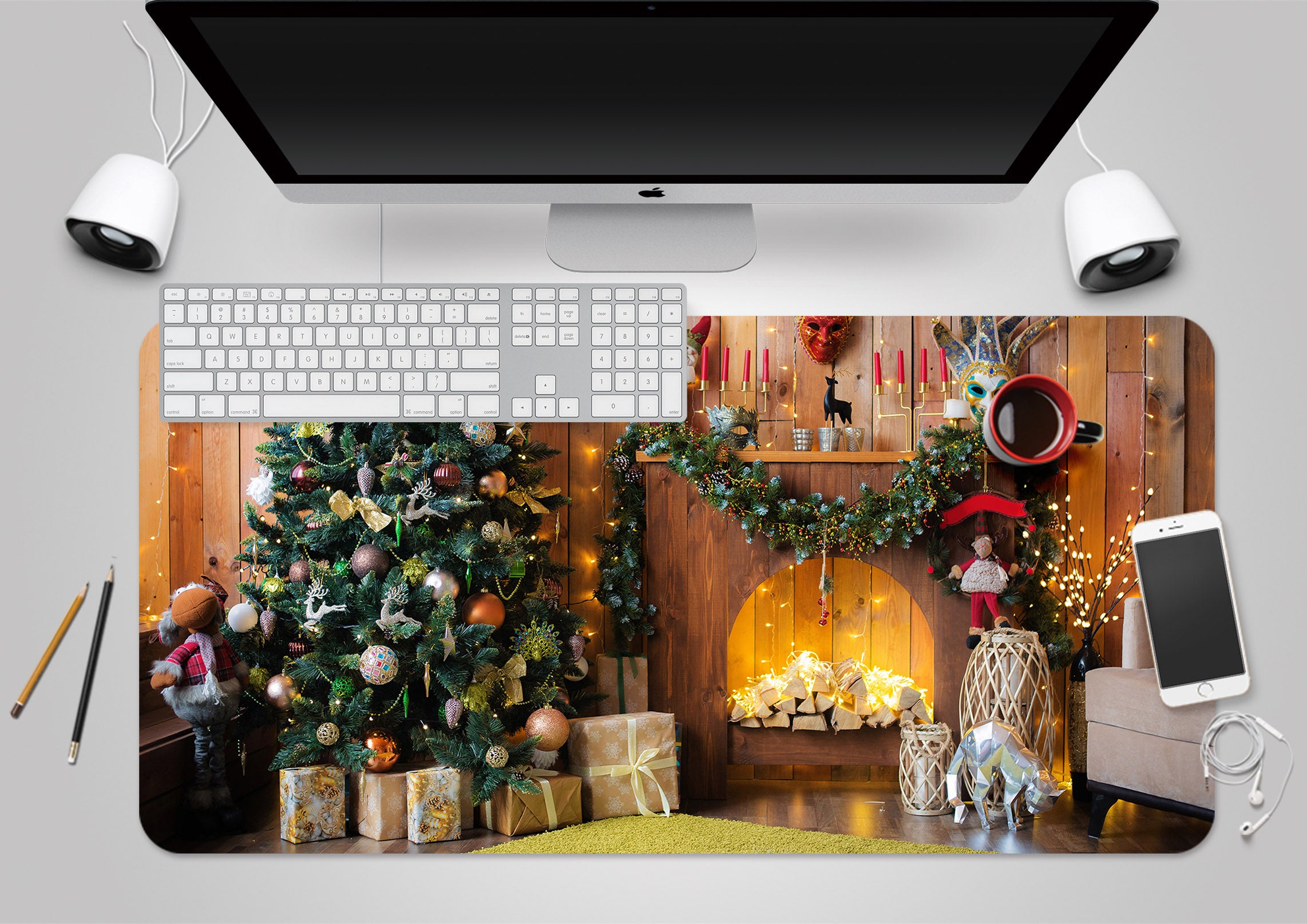 3D Tree Fireplace 53227 Christmas Desk Mat Xmas
