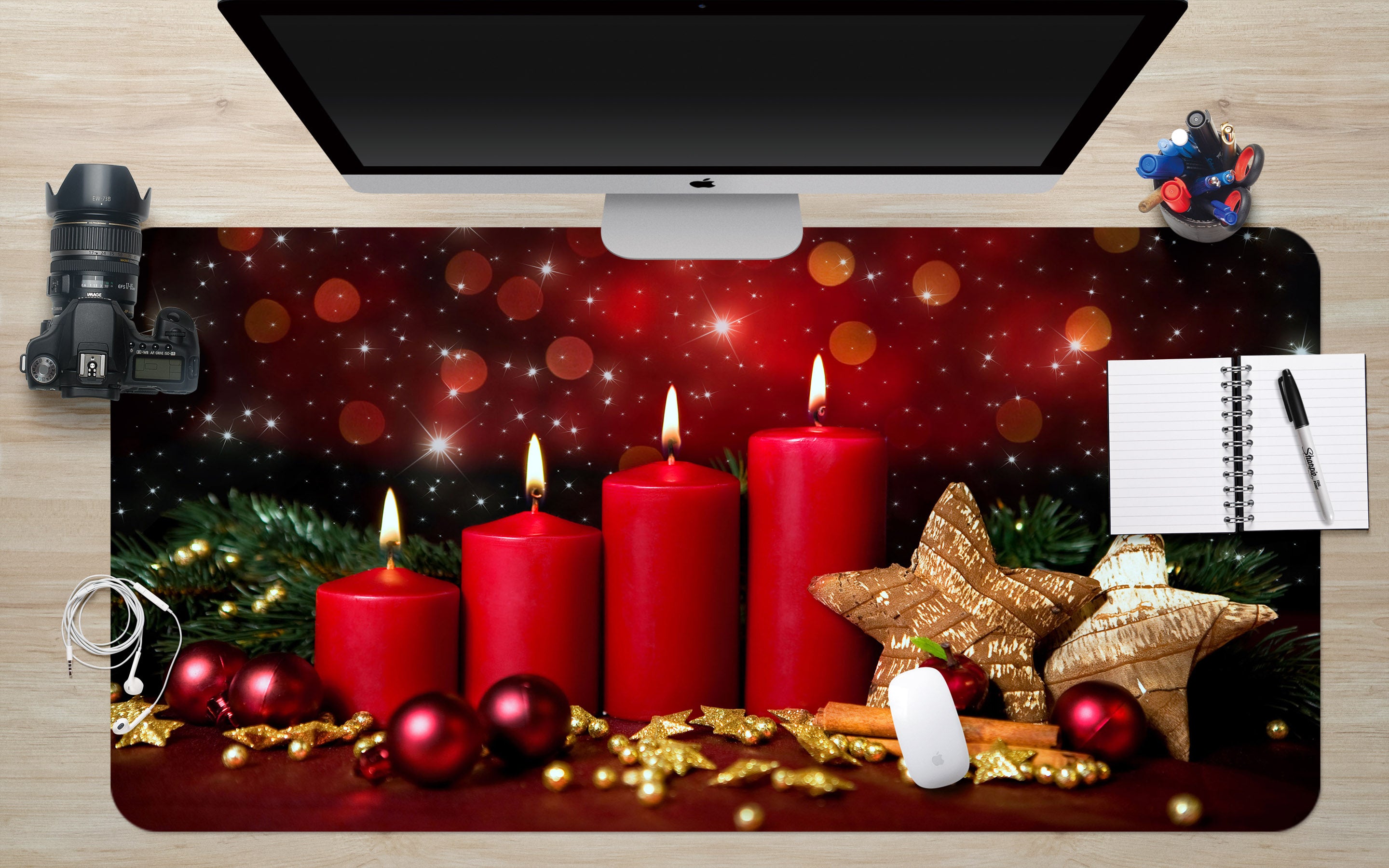 3D Red Candle 53160 Christmas Desk Mat Xmas