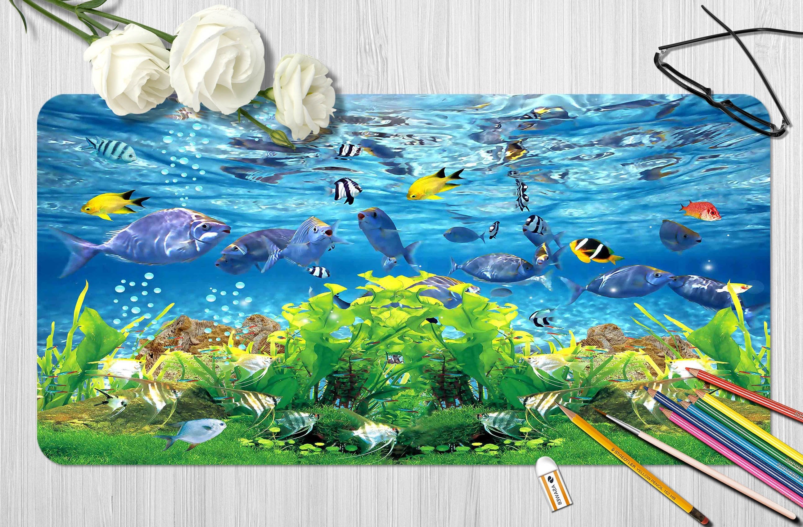 3D Submarine Fish 005 Desk Mat Mat AJ Creativity Home
