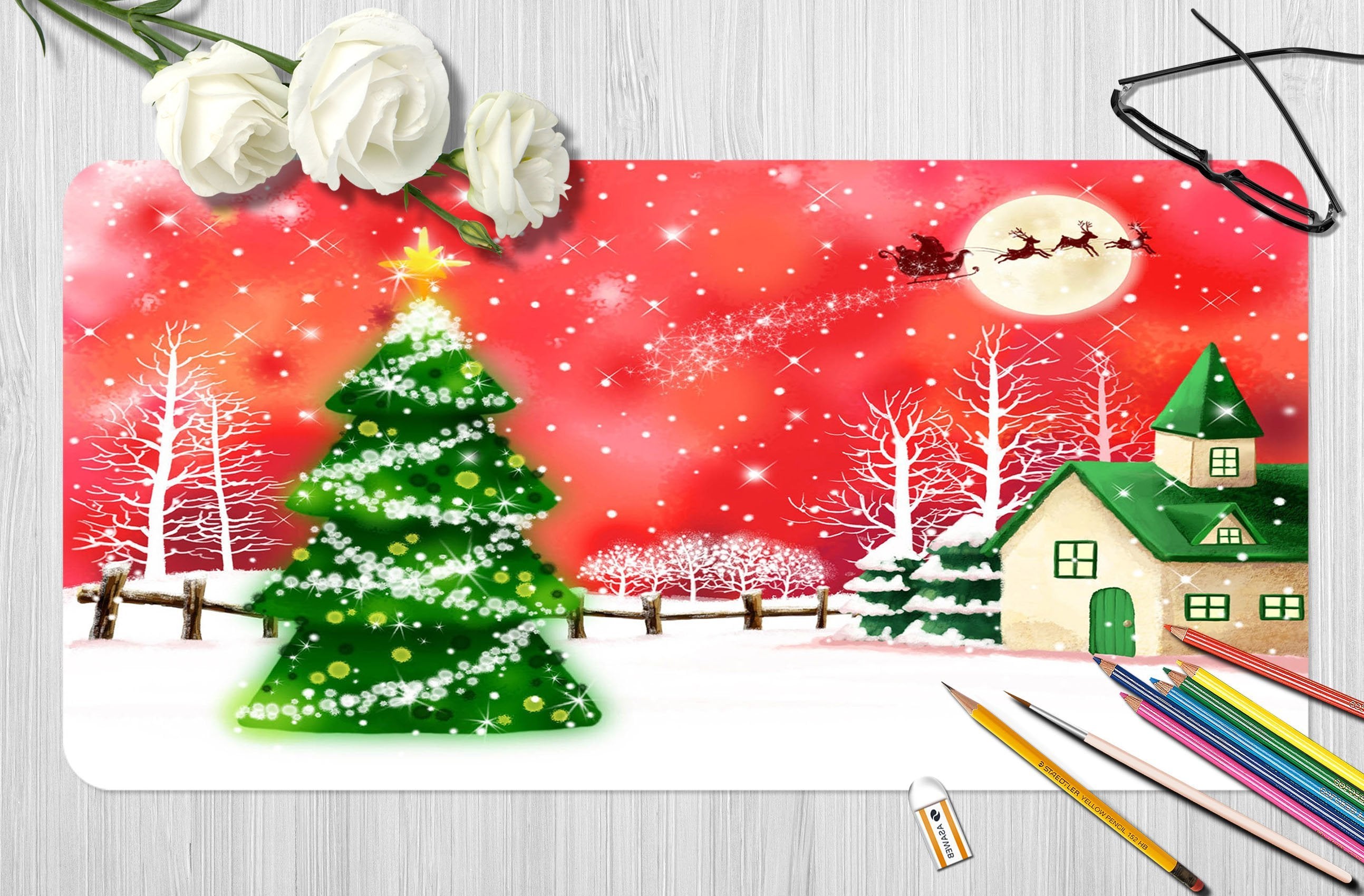 3D Sled Christmas Tree 002 Desk Mat Mat AJ Creativity Home