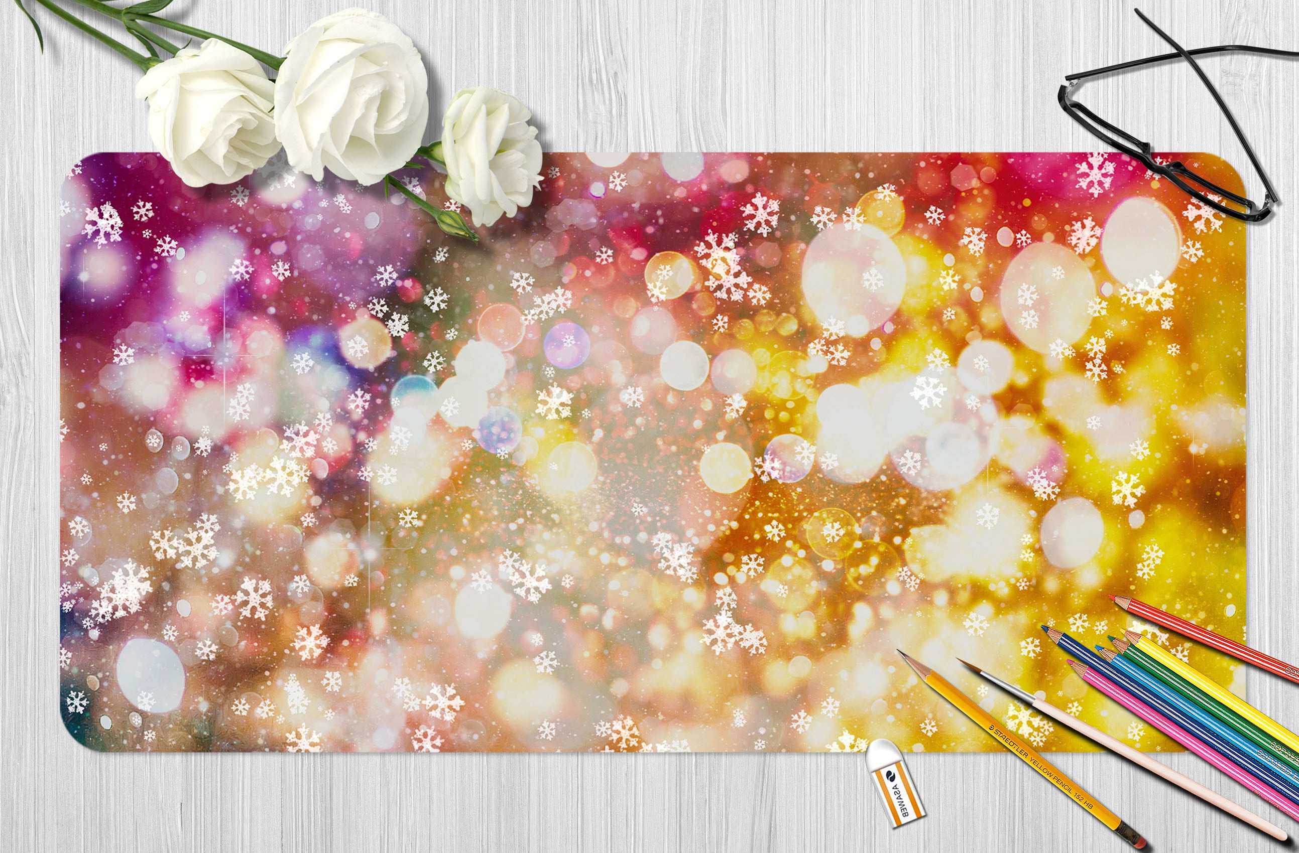 3D Snowflake Light Shadow 53210 Christmas Desk Mat Xmas