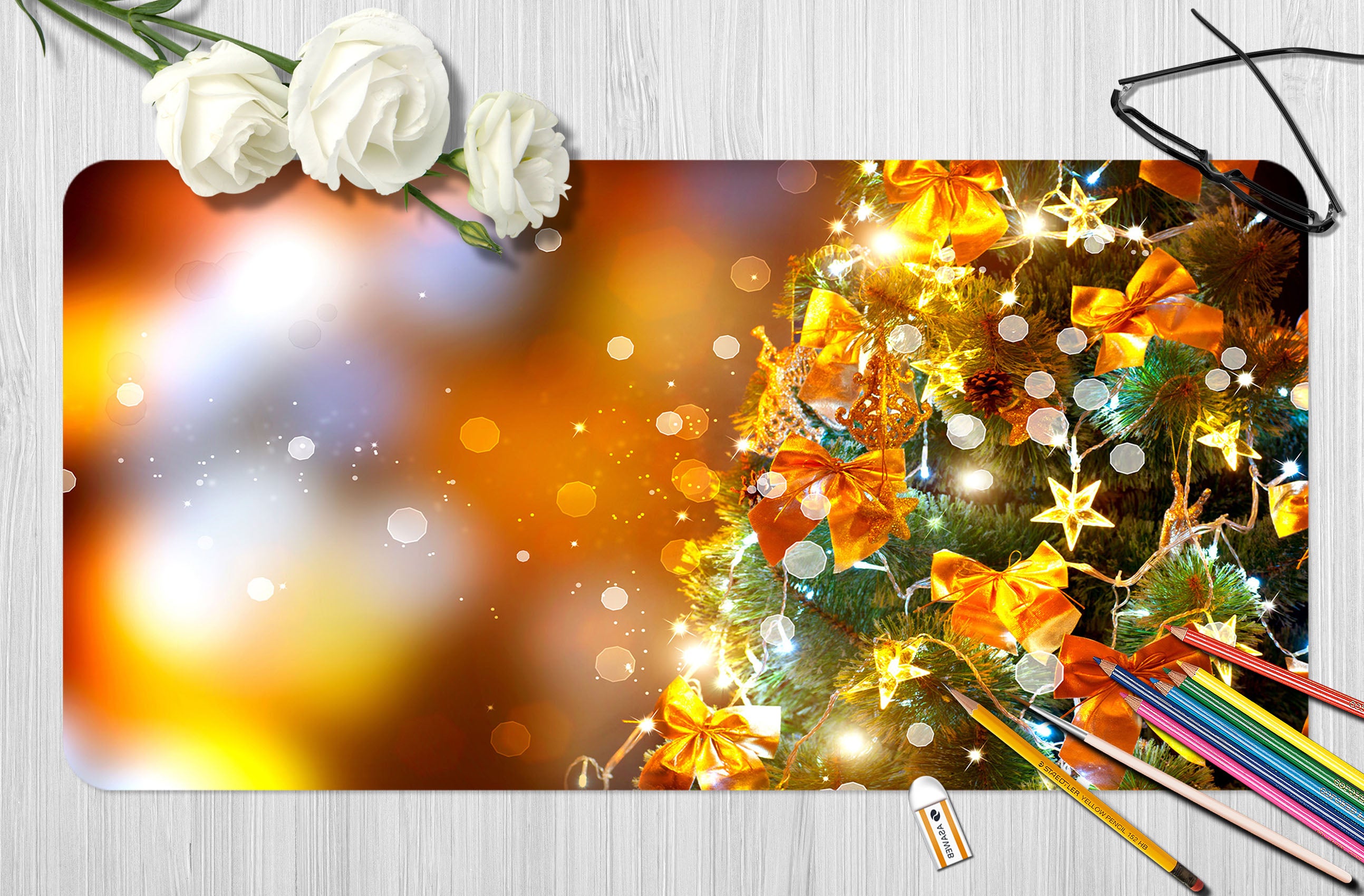 3D Tree Golden Bow 53168 Christmas Desk Mat Xmas