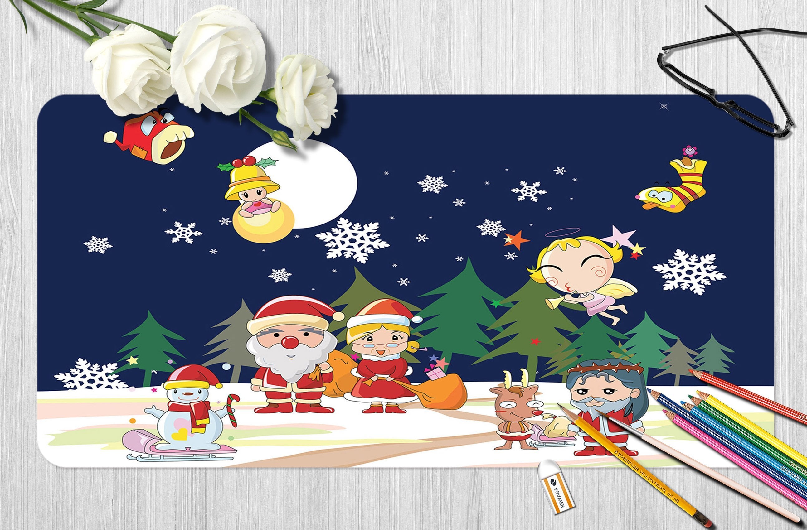 3D Moon Snowflake 049 Desk Mat Mat AJ Creativity Home