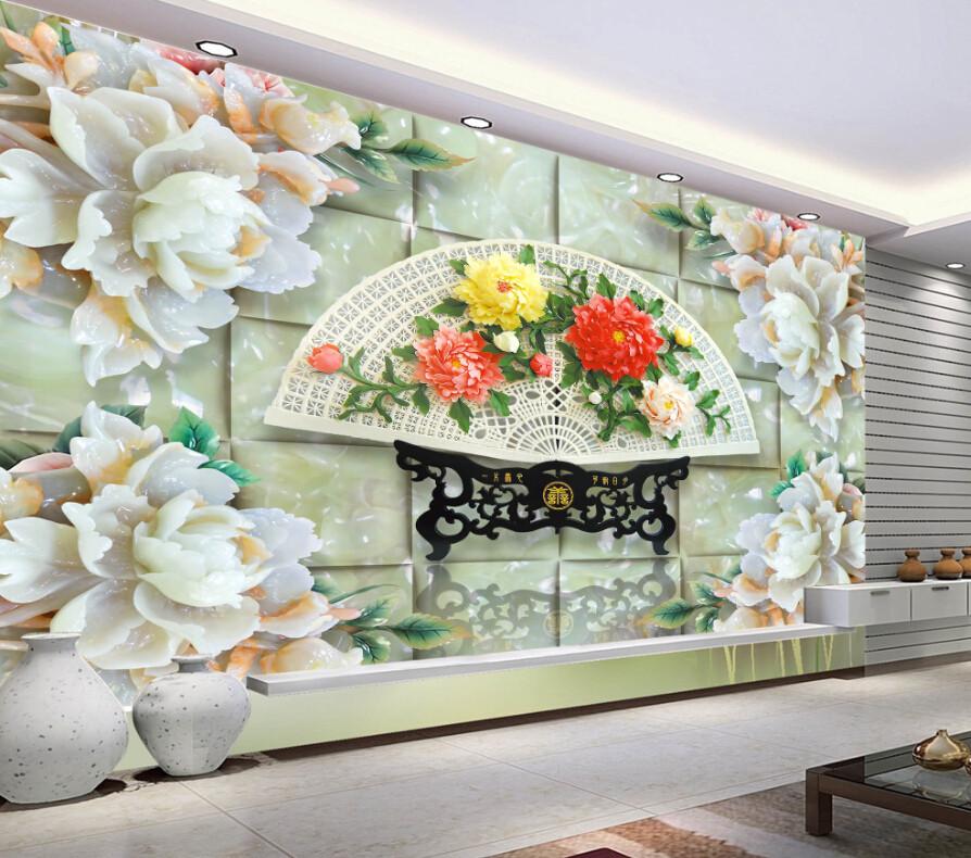 3D Beautiful Flowers And Fan Wallpaper AJ Wallpaper 1