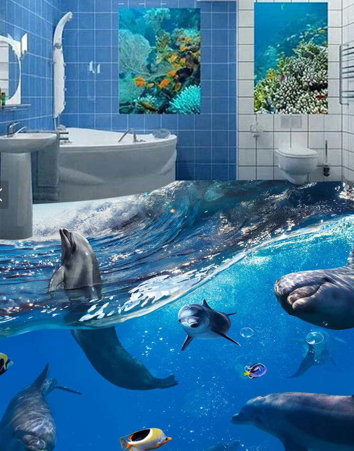 3D Dolphin Family 516 Floor Mural Wallpaper Murals Rug & Mat Print Epoxy waterproof bath floor