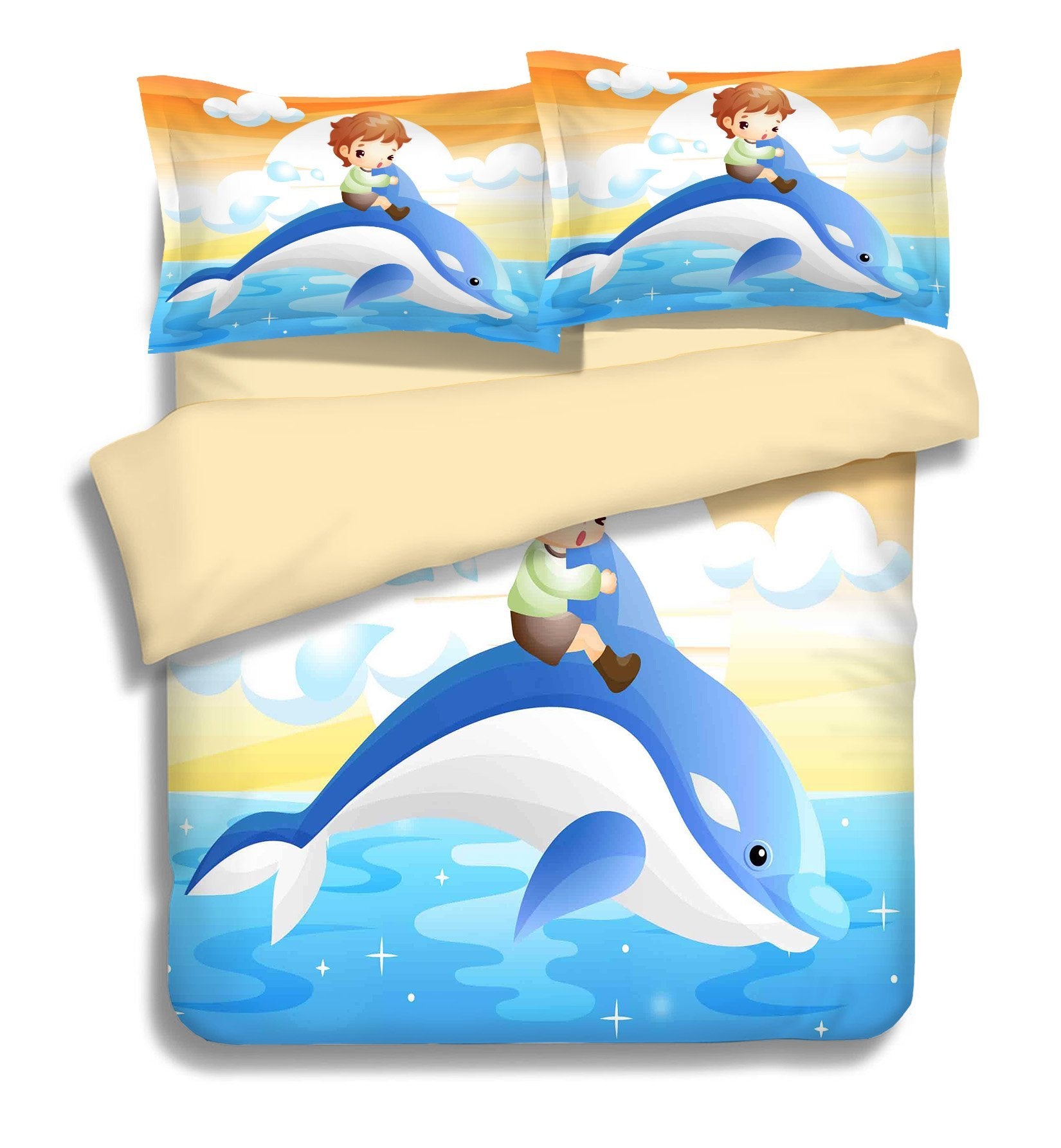 3D Riding Dolphin Kid 236 Bed Pillowcases Quilt Wallpaper AJ Wallpaper