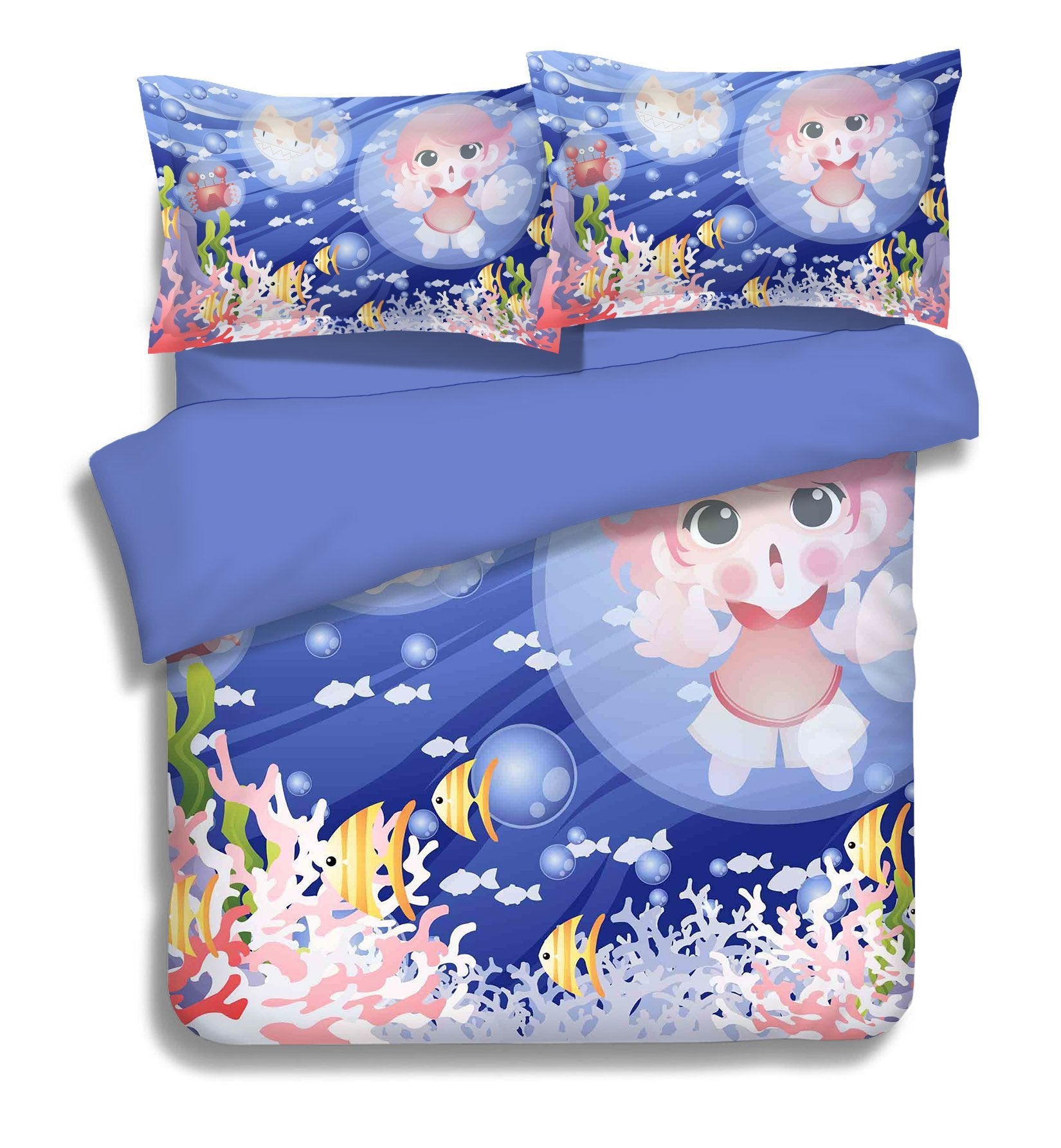 3D Ocean Kid And Cat 240 Bed Pillowcases Quilt Wallpaper AJ Wallpaper