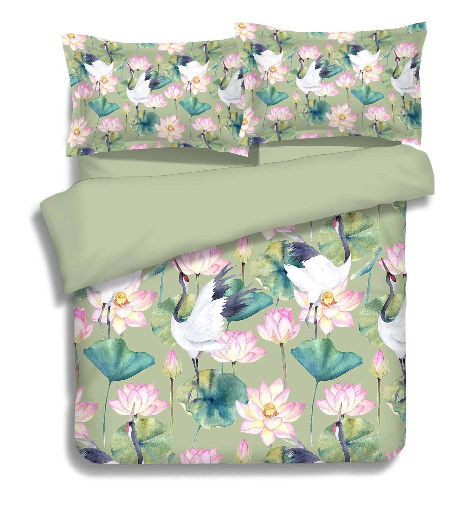 3D Lotus Flowers Cranes 285 Bed Pillowcases Quilt Wallpaper AJ Wallpaper