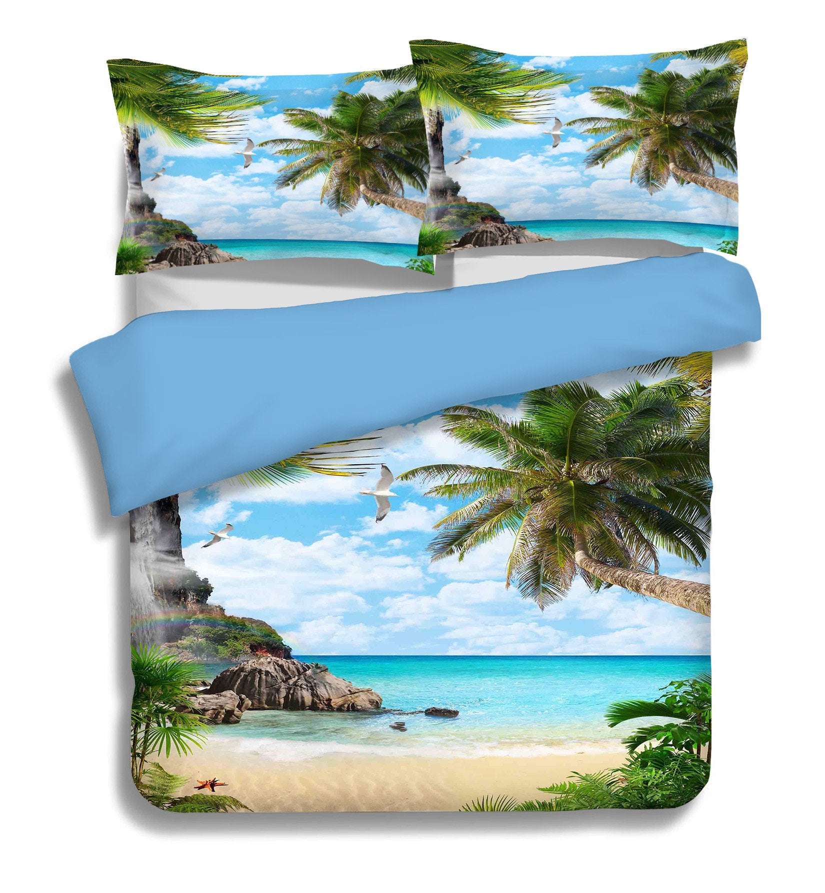 3D Coconut Tree Seagull 168 Bed Pillowcases Quilt Wallpaper AJ Wallpaper