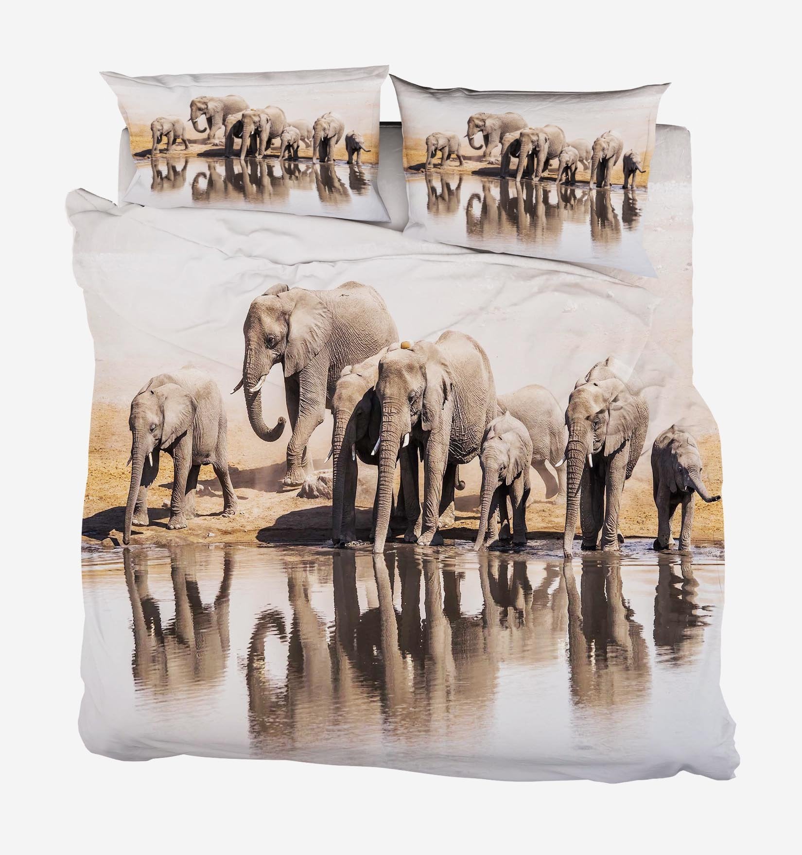 3D Lakeside Elephants 39 Bed Pillowcases Quilt Wallpaper AJ Wallpaper