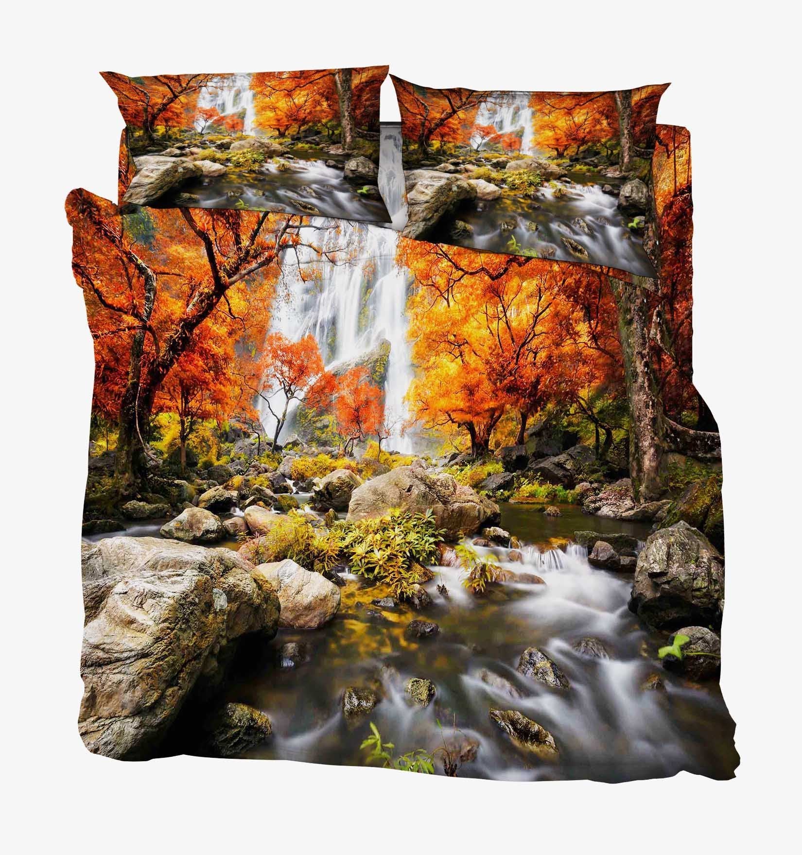 3D River Waterfall 15 Bed Pillowcases Quilt Wallpaper AJ Wallpaper
