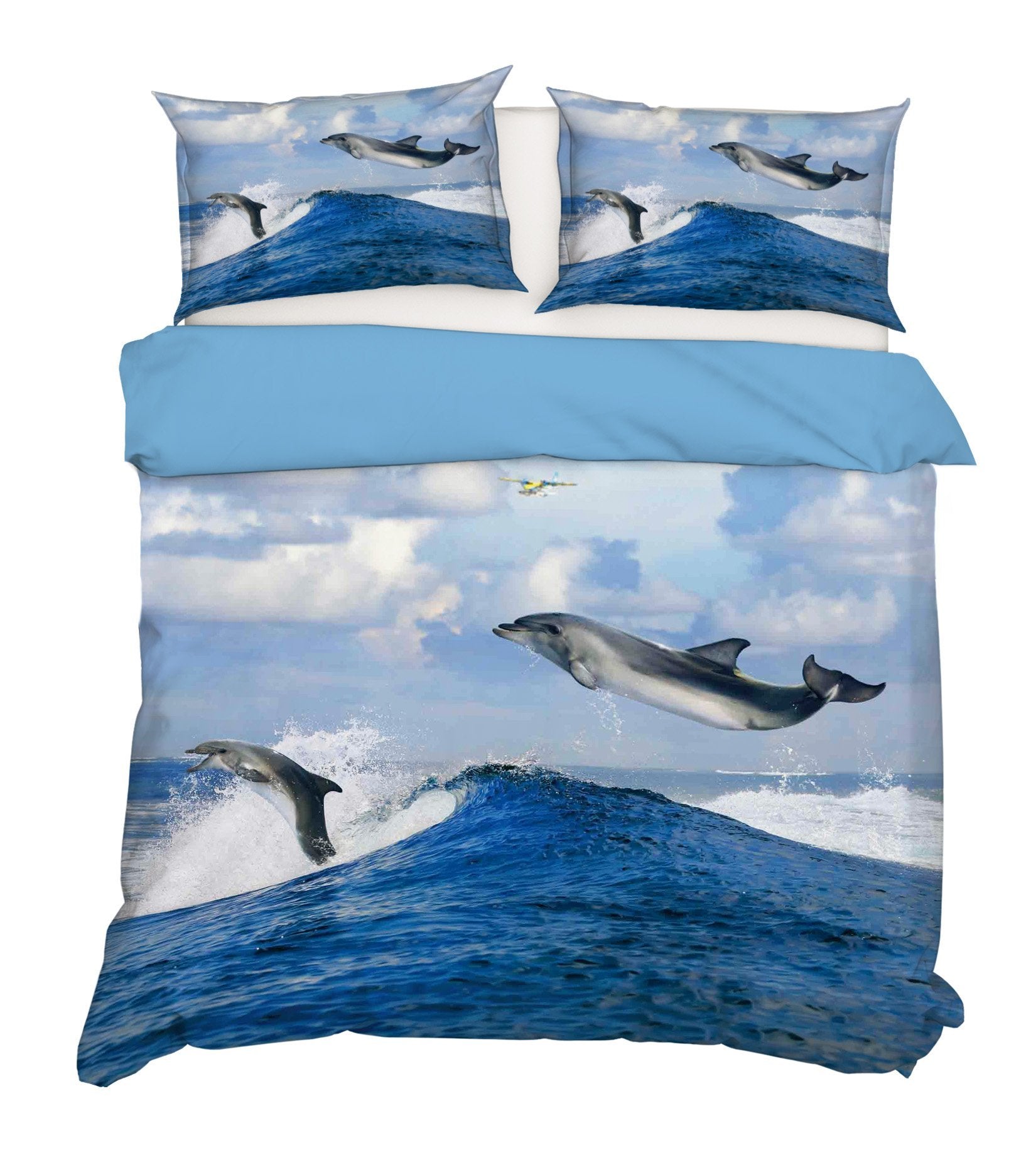 3D Flying Dolphins 008 Bed Pillowcases Quilt Wallpaper AJ Wallpaper