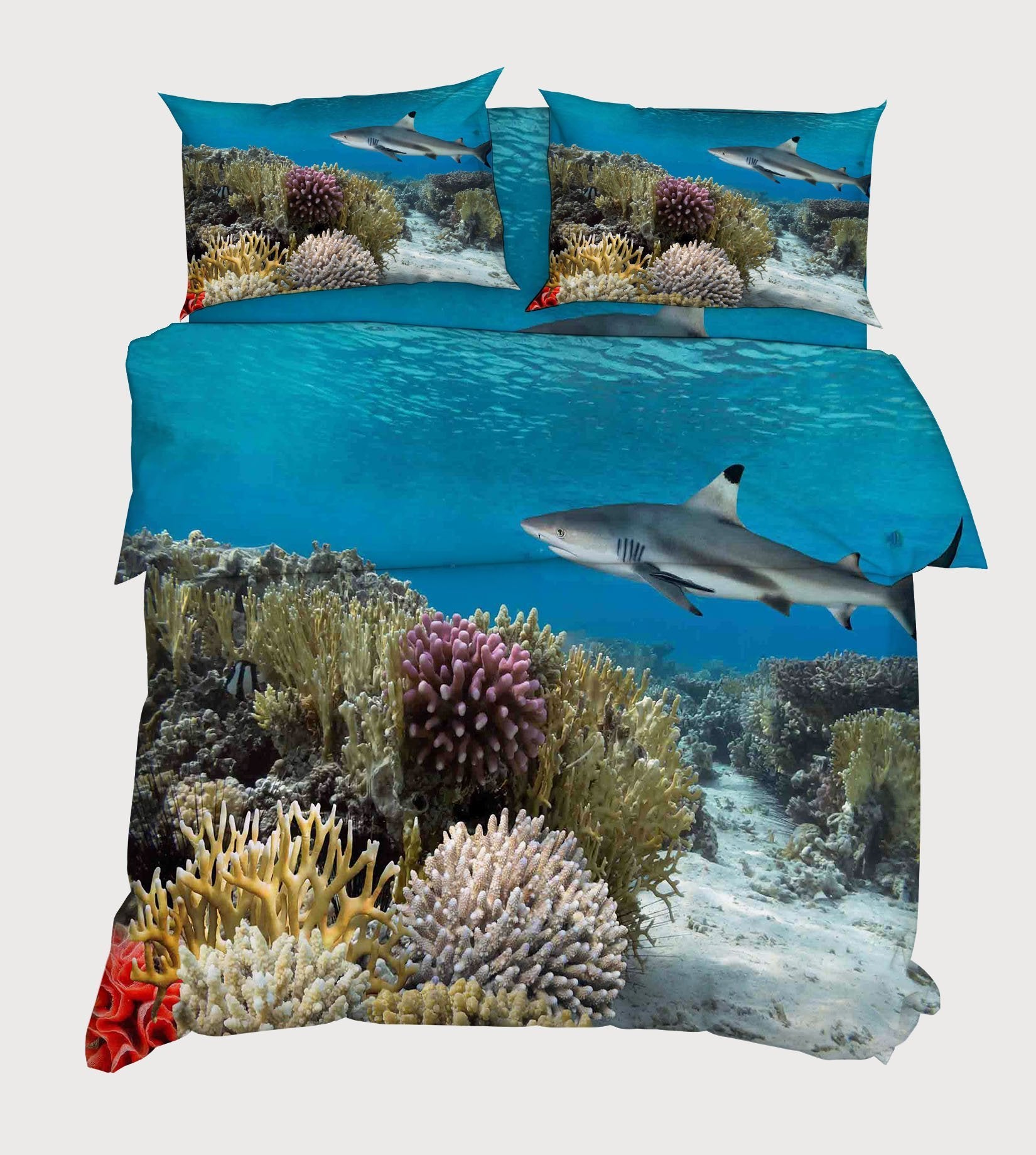 3D Seabed Corals Shark 106 Bed Pillowcases Quilt Wallpaper AJ Wallpaper