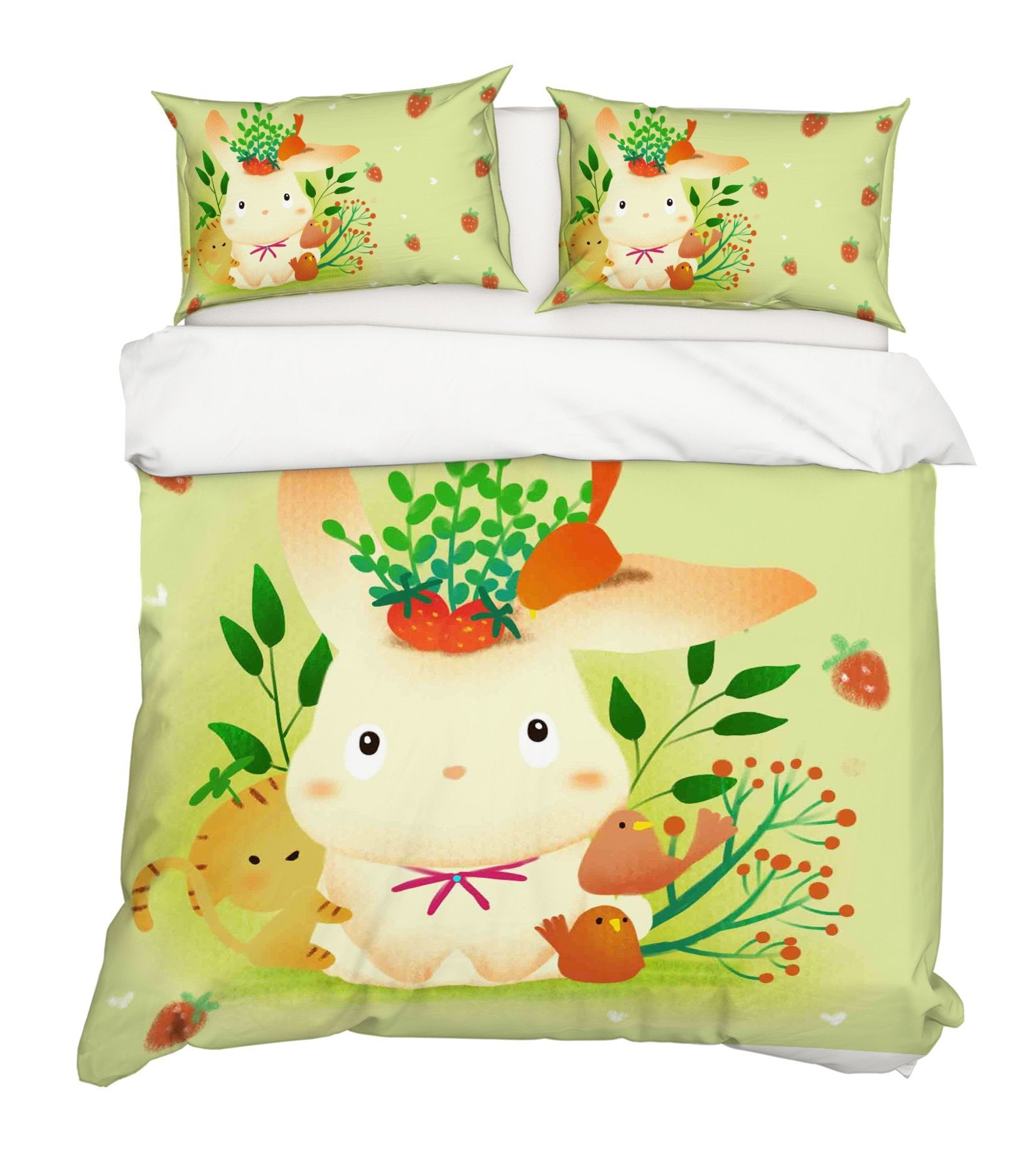3D Rabbit Strawberry 115 Bed Pillowcases Quilt Wallpaper AJ Wallpaper