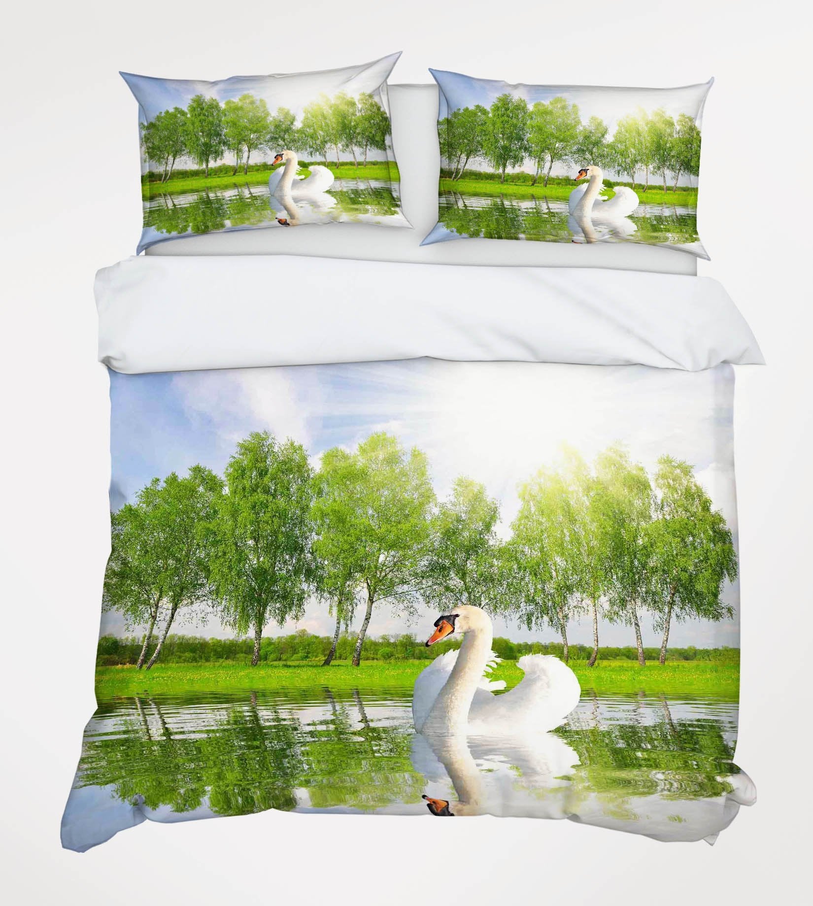 3D Lake White Swan 241 Bed Pillowcases Quilt Wallpaper AJ Wallpaper