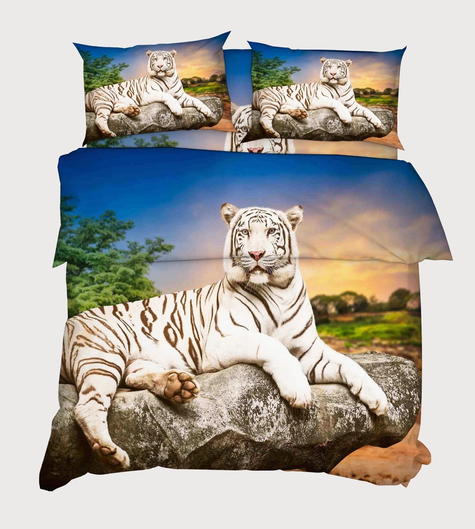 3D Stone Tiger 123 Bed Pillowcases Quilt Wallpaper AJ Wallpaper