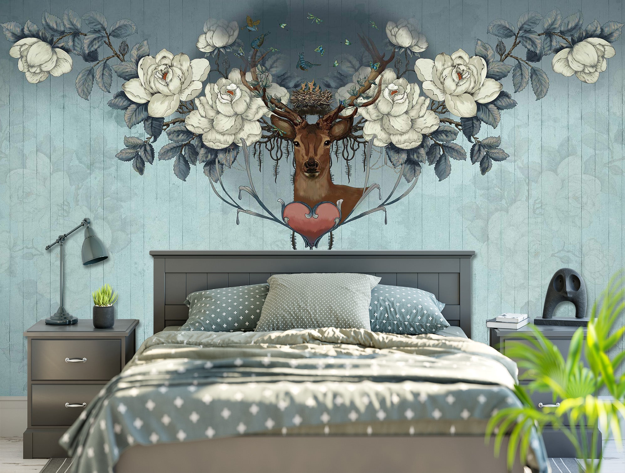 3D Fawn Flowers 1603 Wall Murals