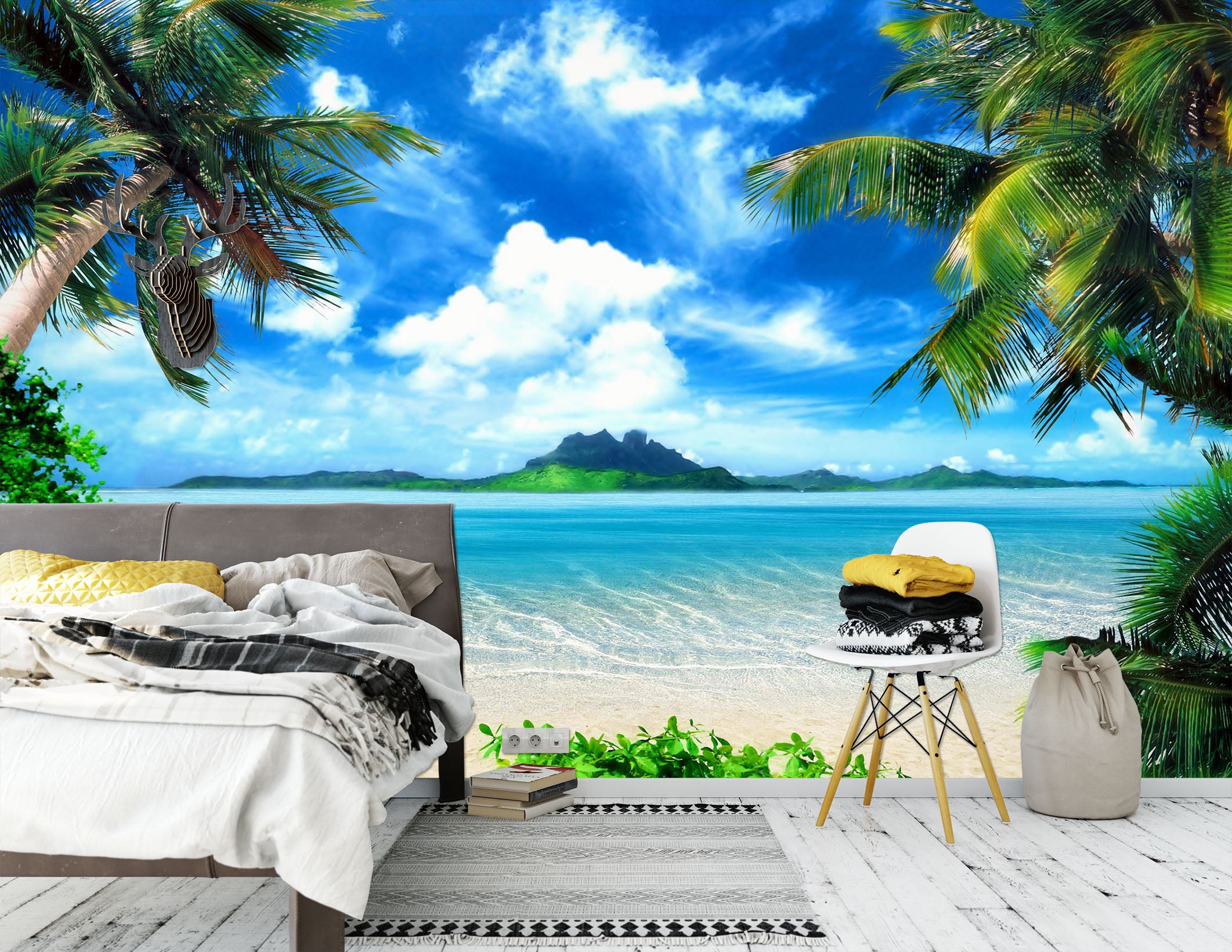 3D Coconut Tree Beach 1704 Wall Murals