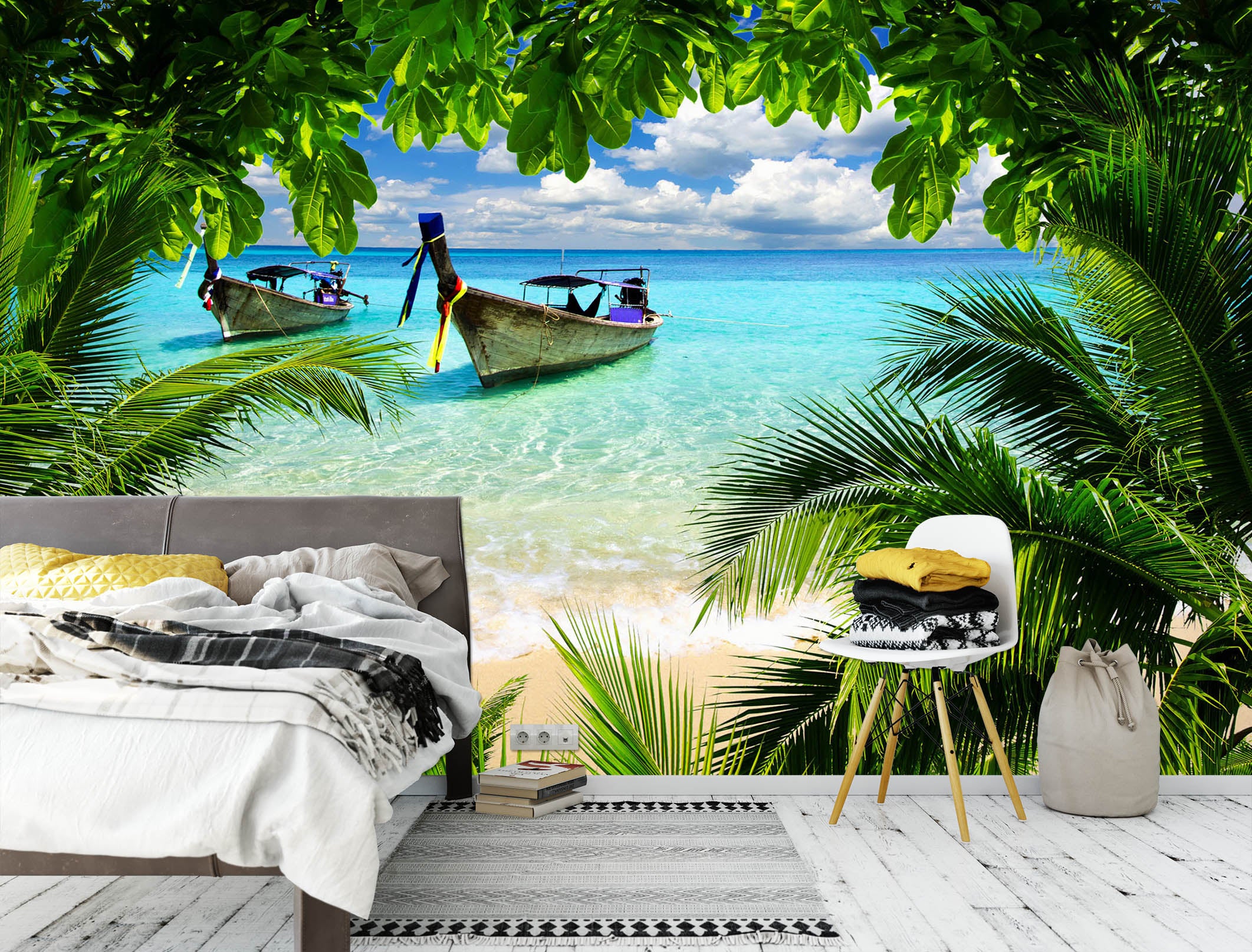 3D Sea Boat 1102 Wall Murals